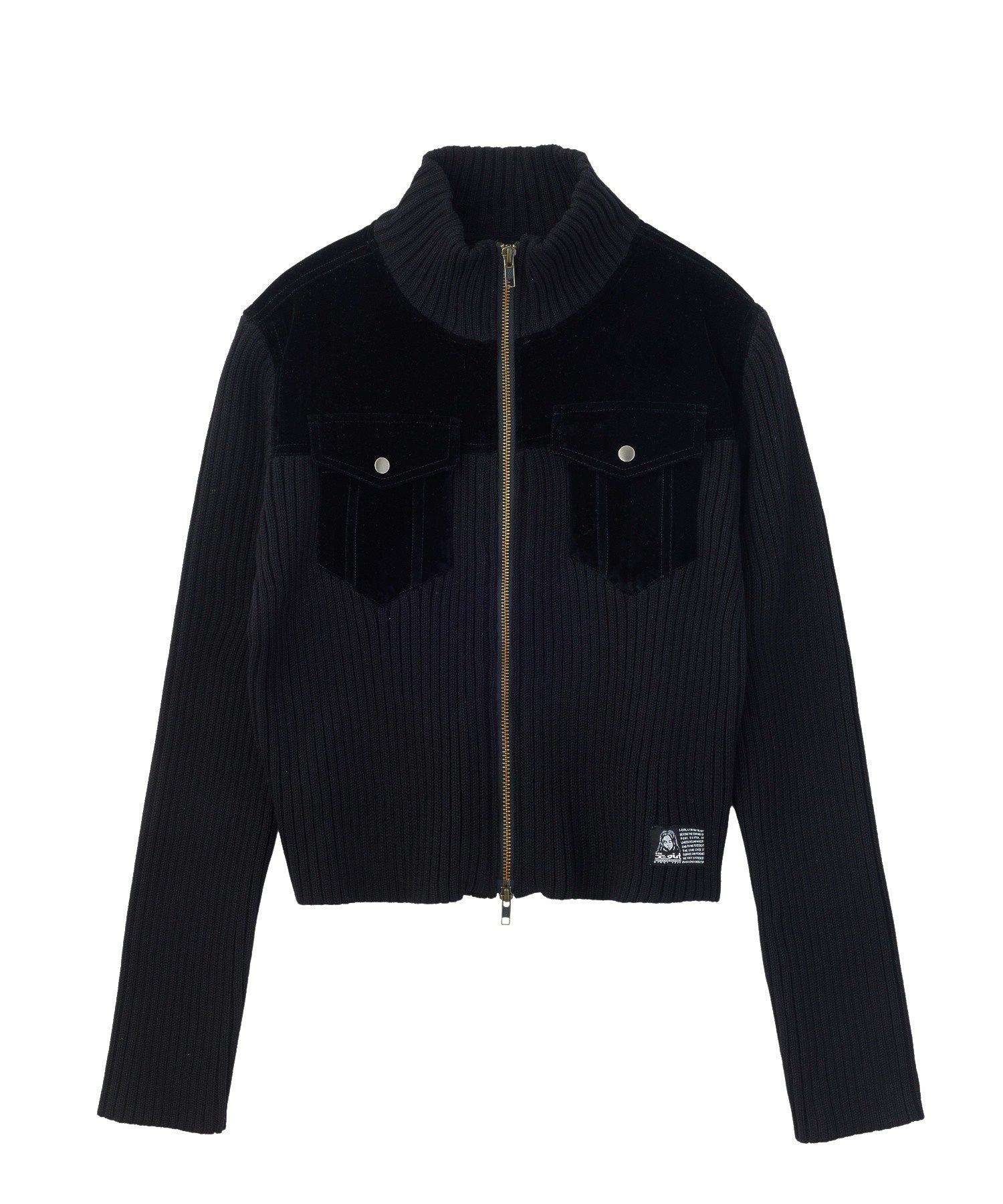 VELOUR AND KNIT ZIP UP TOP
