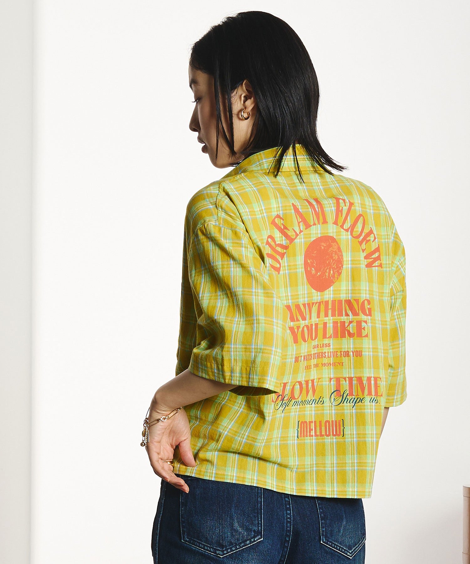 OKIRAKU×ROSEBUD/BACK PRINT CHECK SHIRT