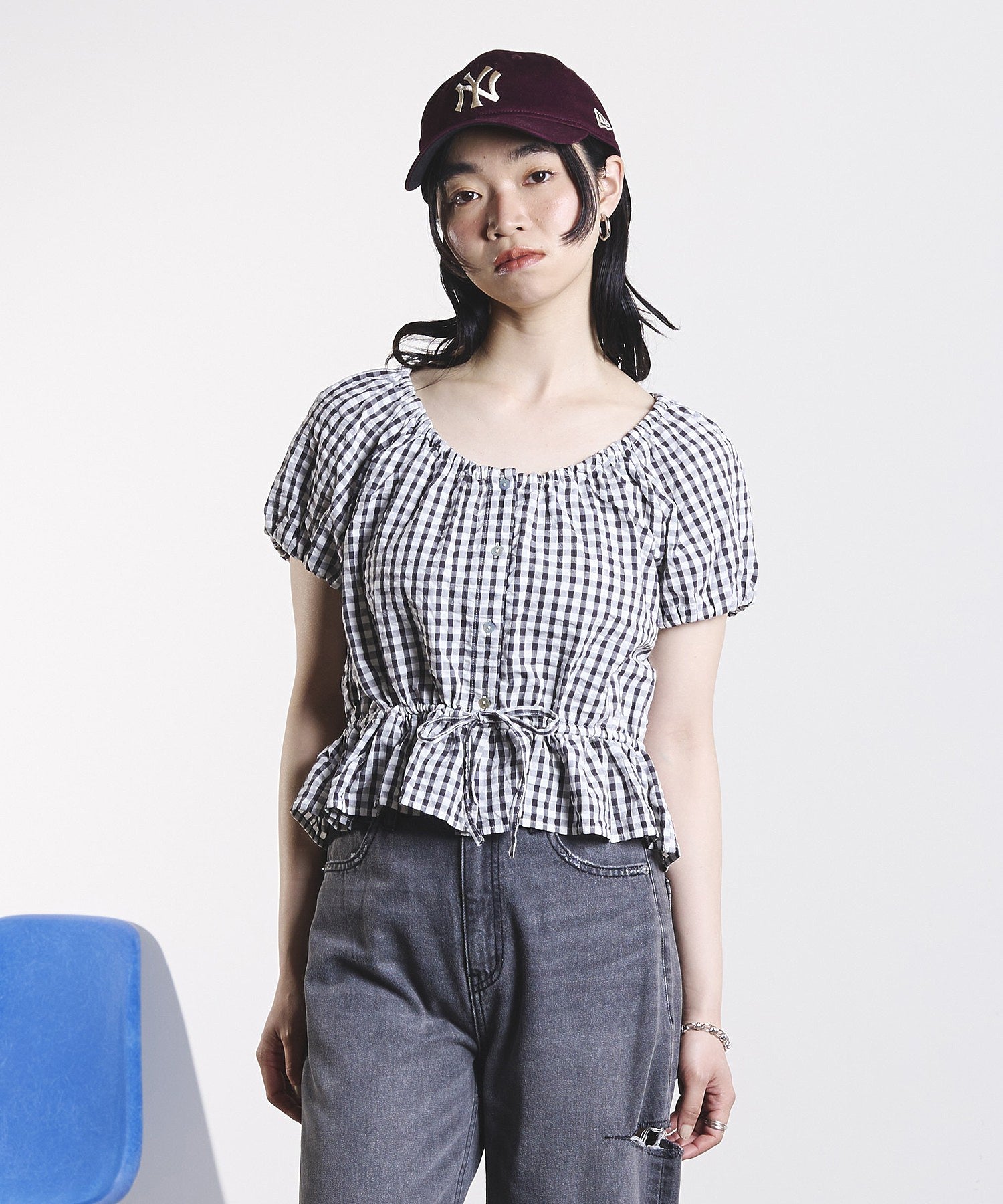 GINGHAM PUFF SLEEVE TOP