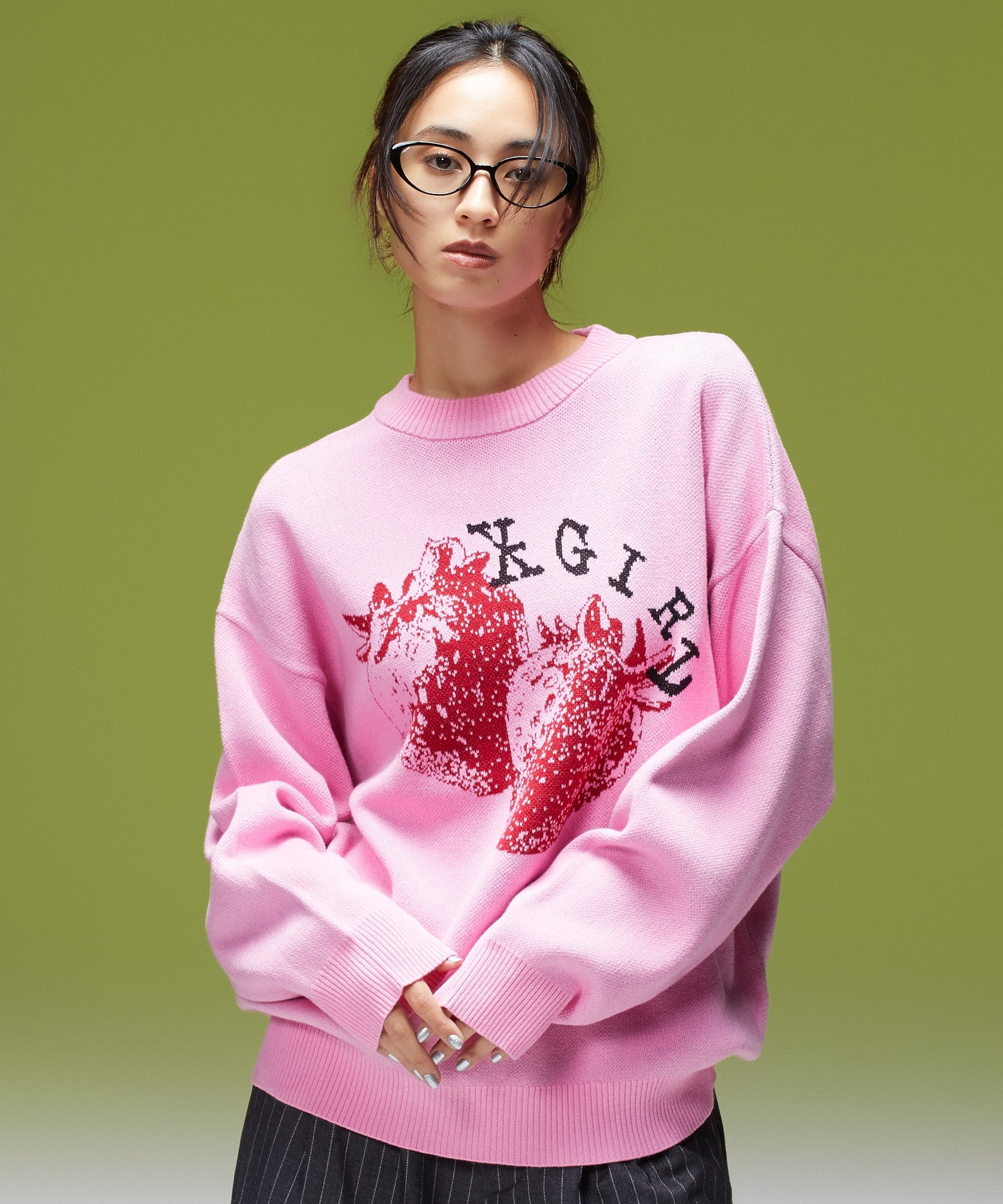 STRAWBERRY AND LOGO JACQUARD KNIT TOP