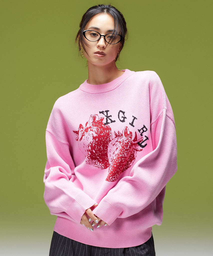 X-girl / STRAWBERRY AND LOGO JACQUARD KNIT TOP – calif（カリフ