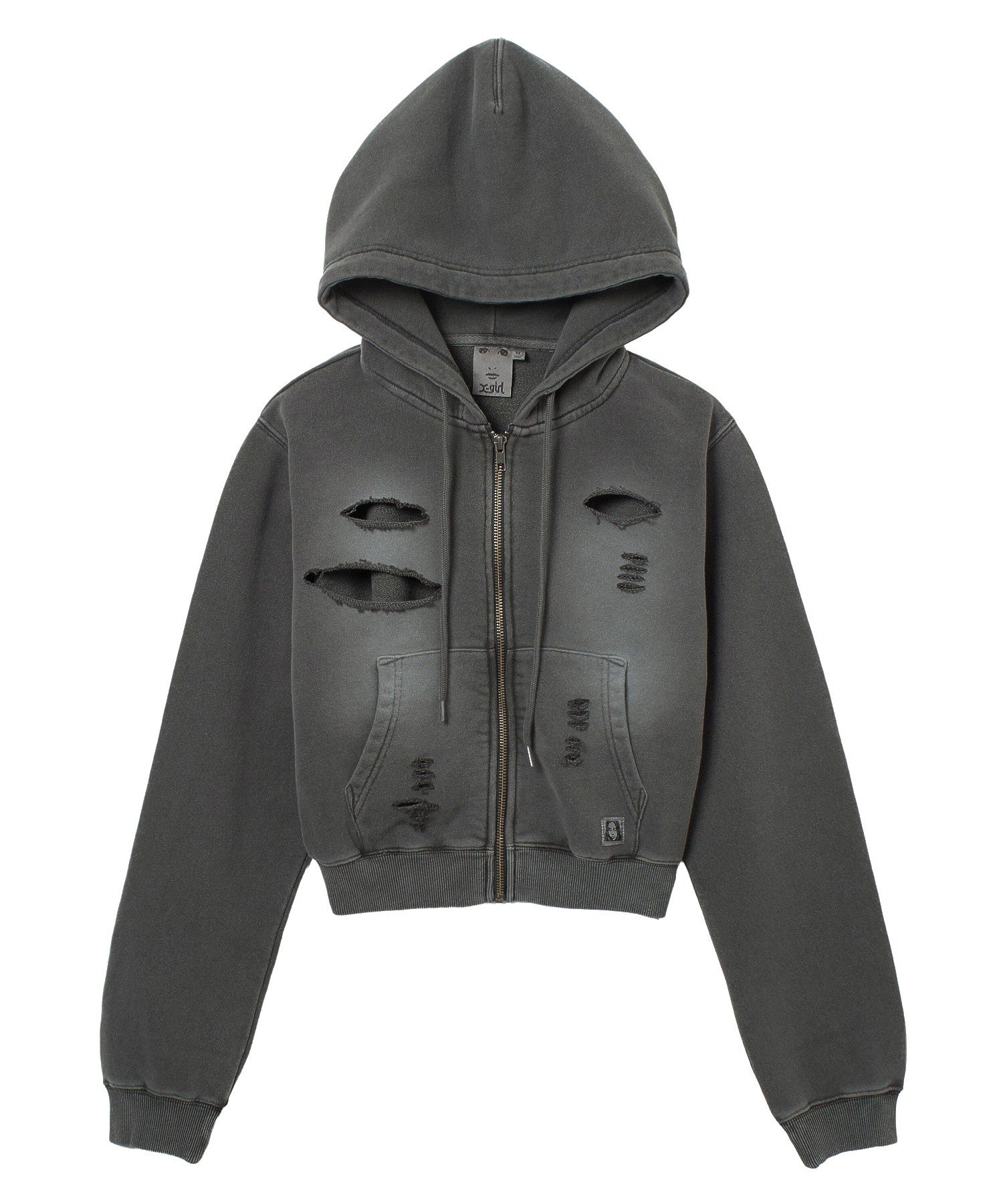 DISTRESSED ZIP UP SWEAT HOODIE