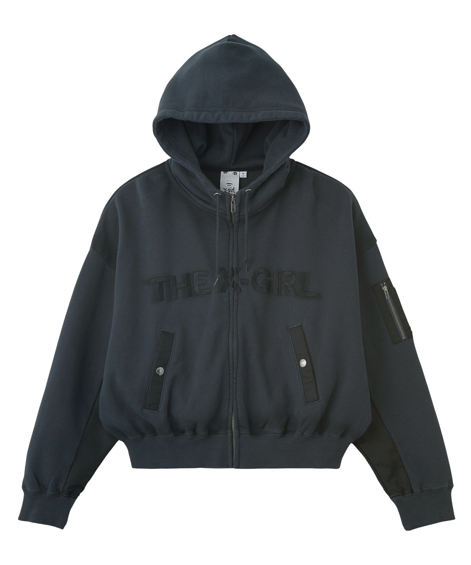 WOVEN MIX FUZZY LOGO ZIP UP SWEAT HOODIE
