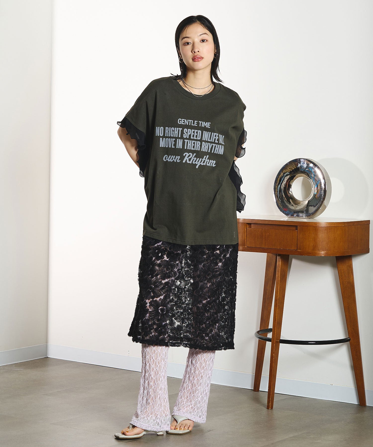 OKIRAKU×ROSEBUD/LACE SKIRT LOGO DRESS
