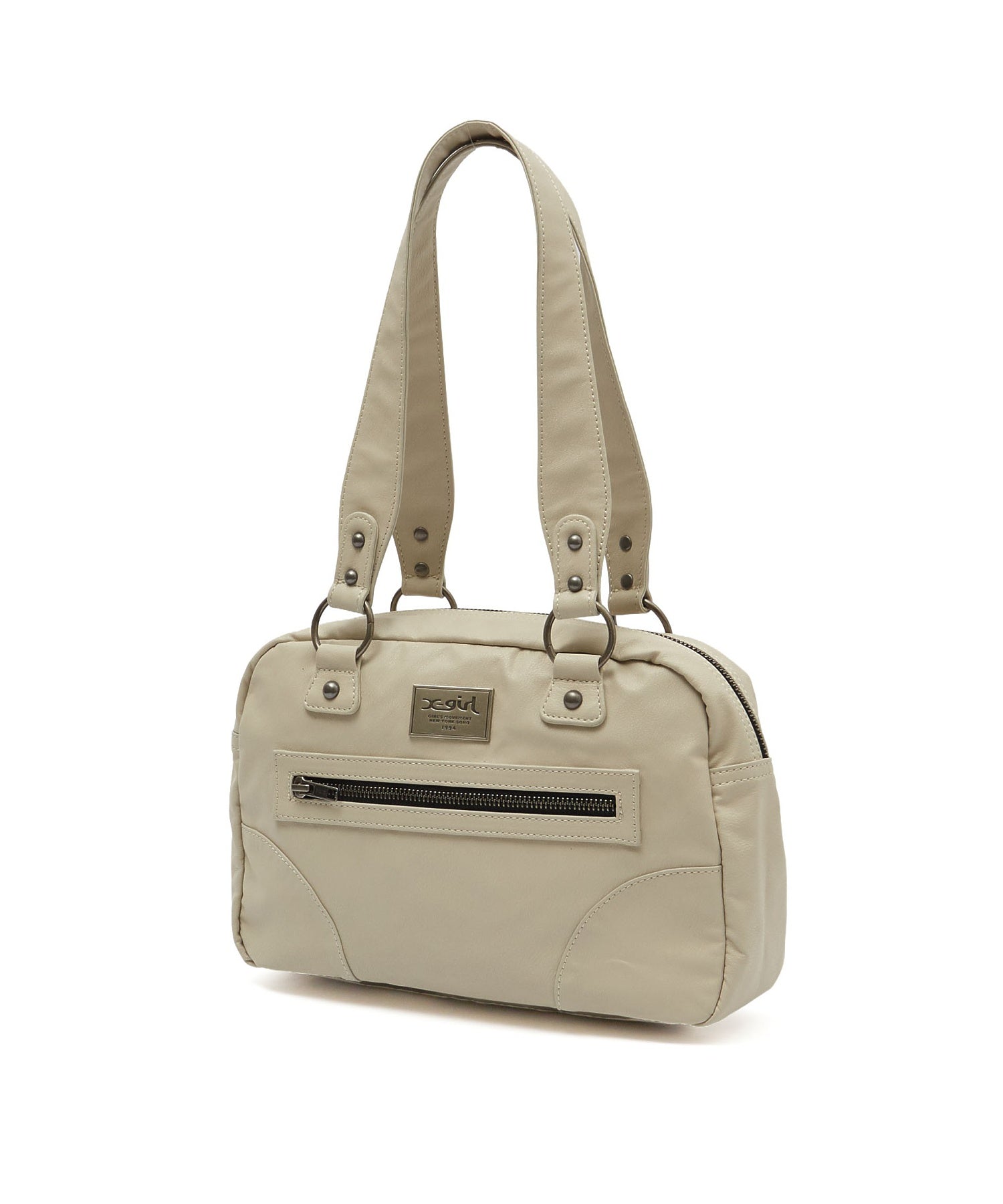 METAL LOGO PLATE FAUX LEATHER HANDBAG