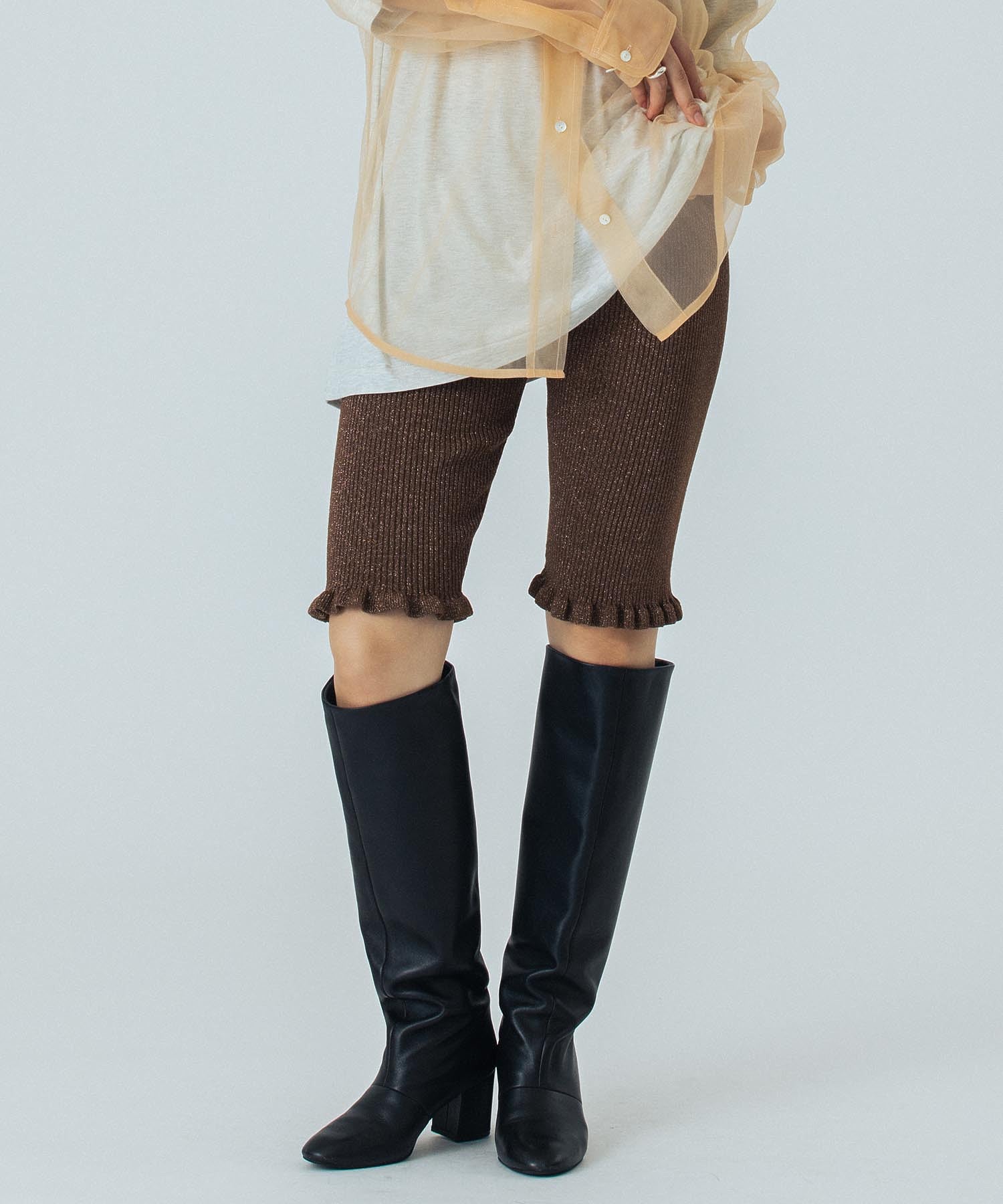 CREOLME/LAME KNIT HALF PANTS