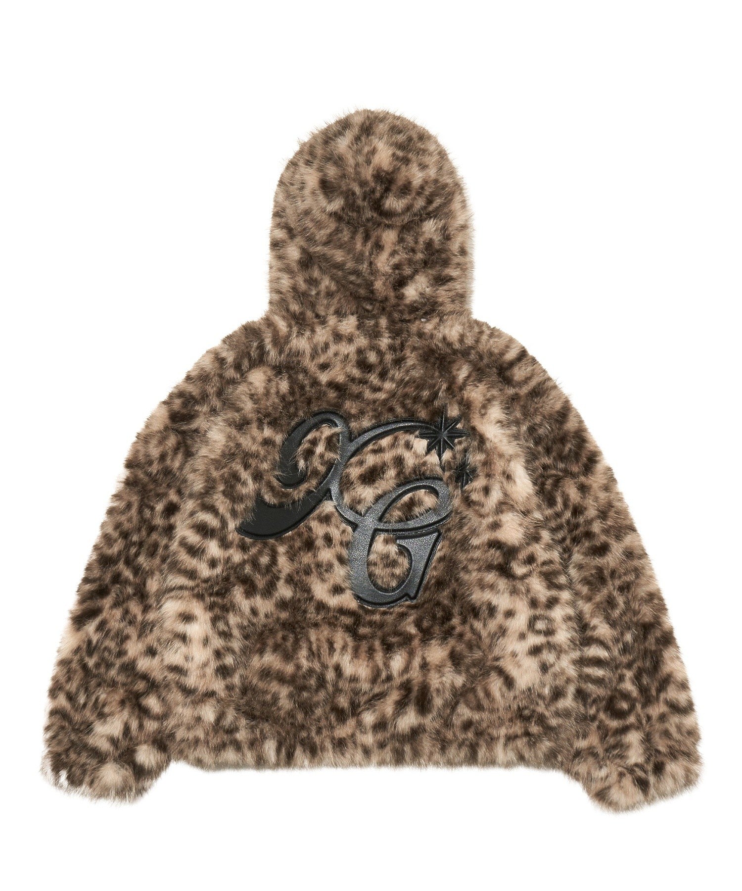 PATCHED LOGO FAUX FUR HOODED JACKET