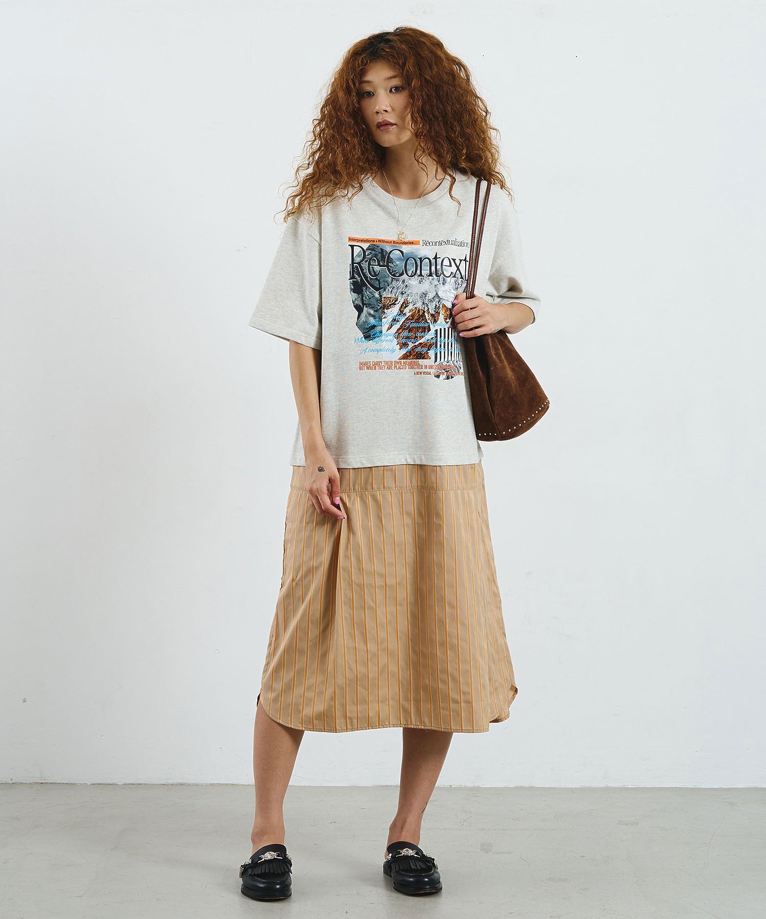OKIRAKU×ROSEBUD/REGIMENTAL STRIPE SKIRT GRAPHIC DRESS