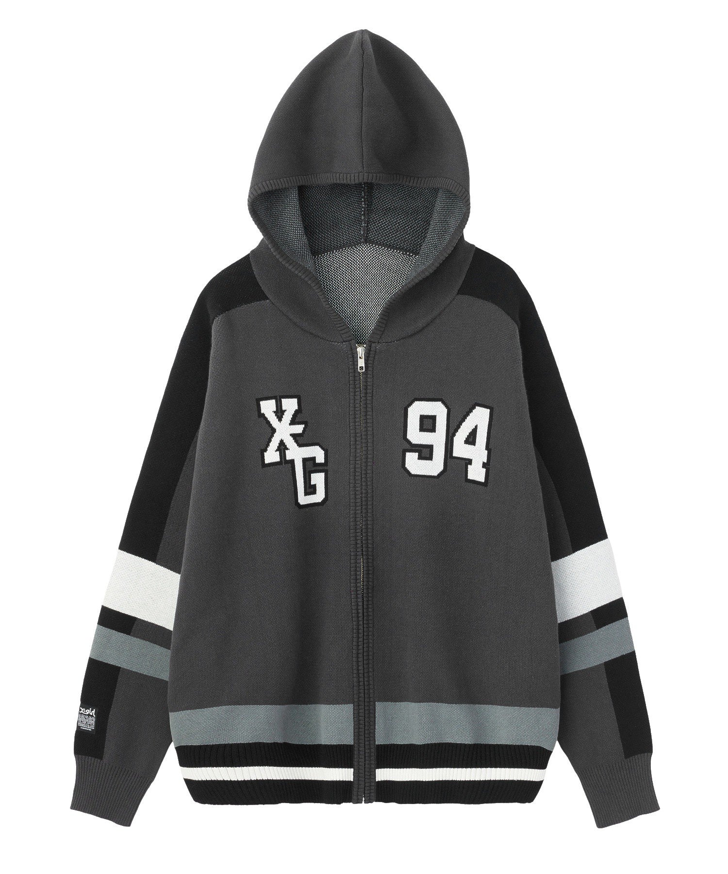 NUMBER AND LOGO JACQUARD ZIP UP KNIT TOP