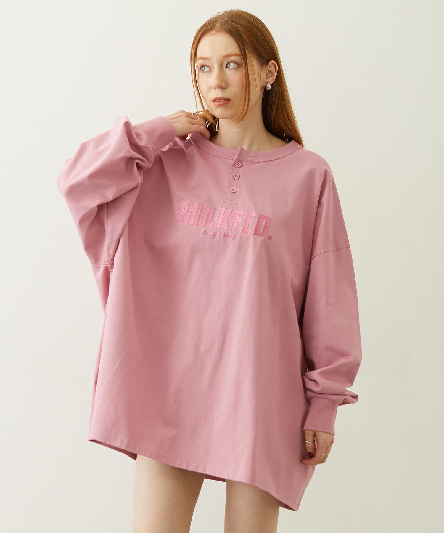 HENLEY NECK BIG L/S TOP