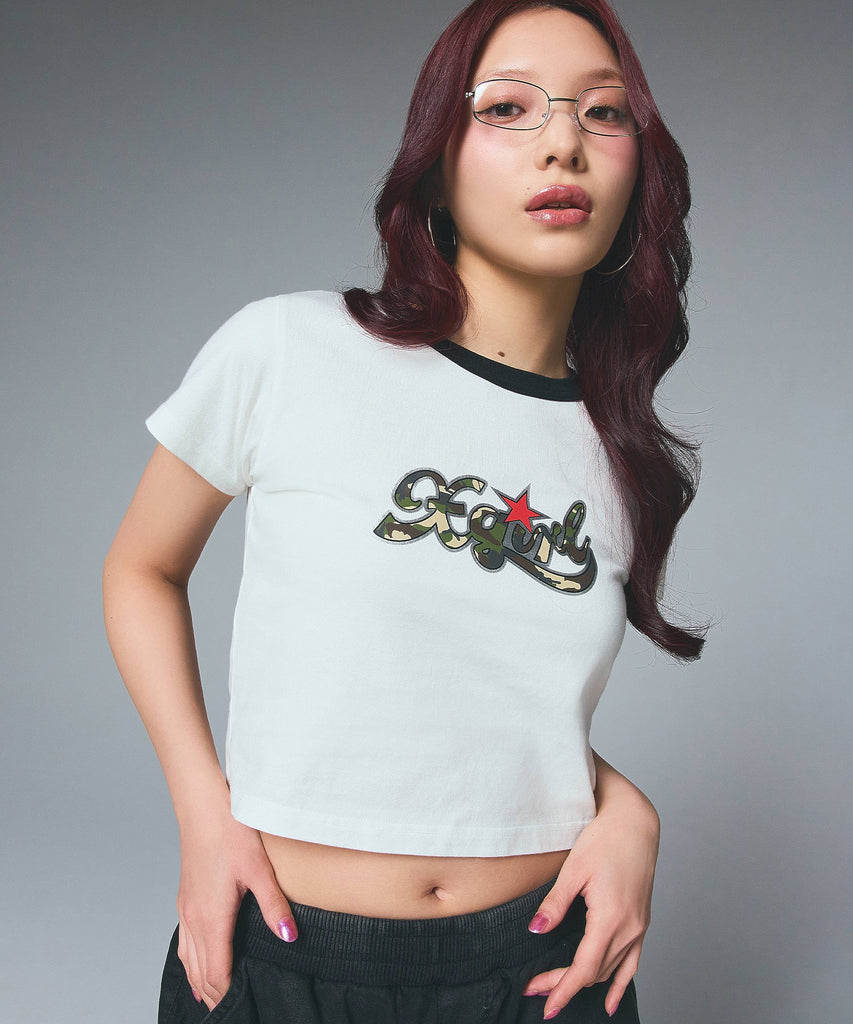 【X-girl】STAR CAMO LOGO S/S CROPPED 0-