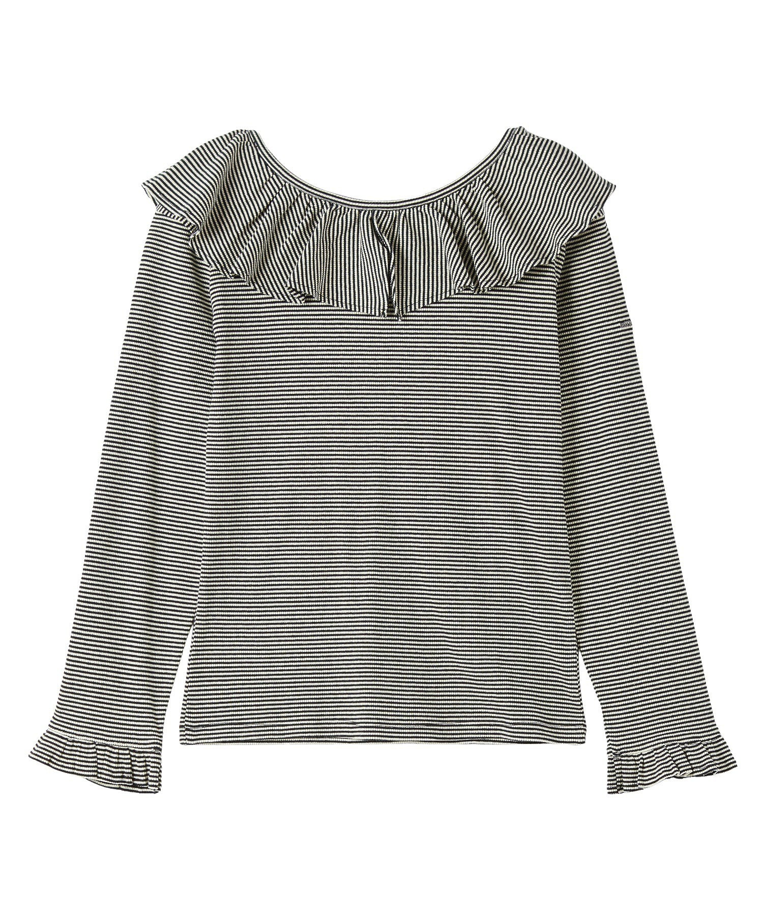 2WAY RUFFLE COLLAR STRIPED L/S TOP