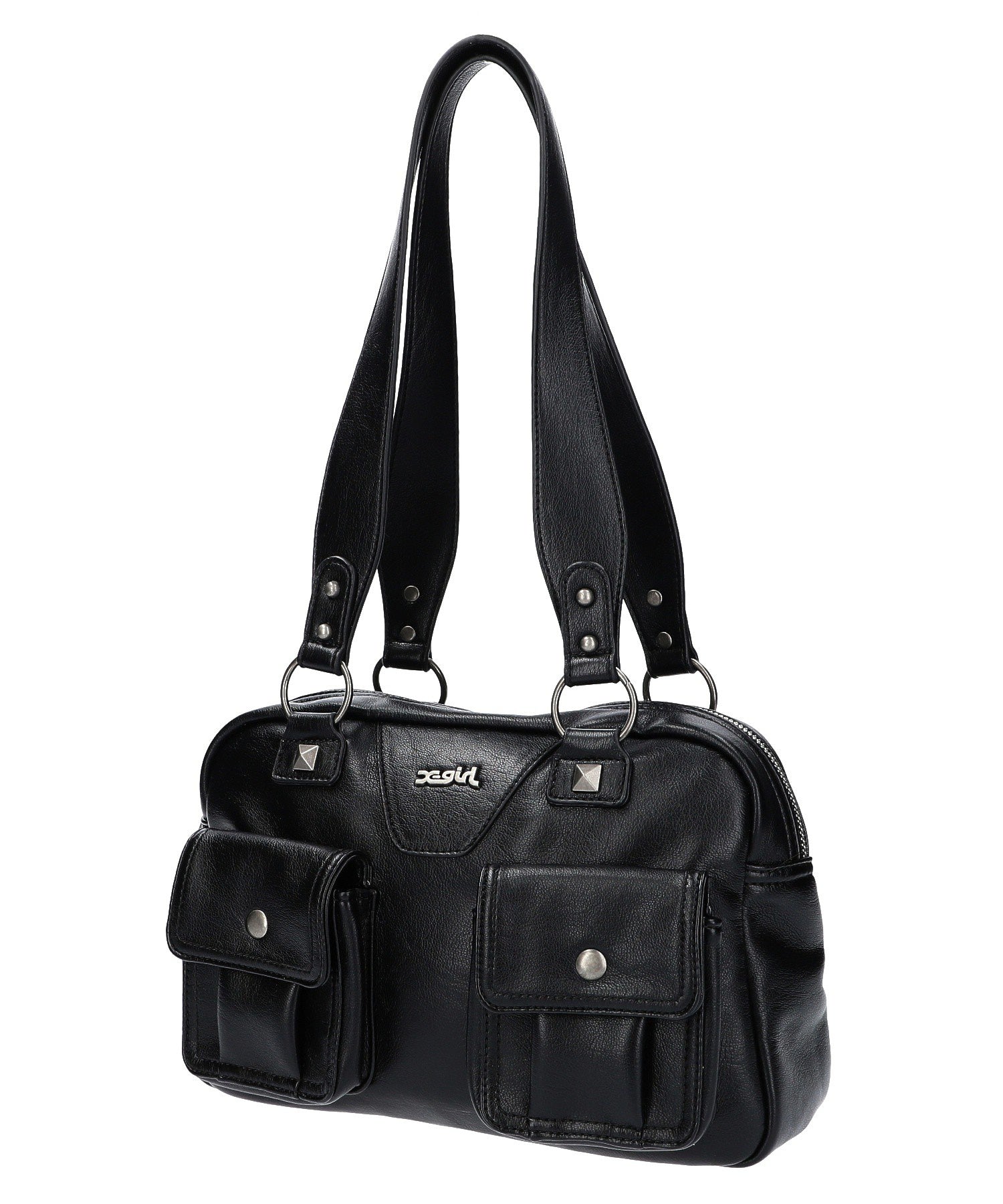 DOUBLE POCKET FAUX LEATHER HAND BAG