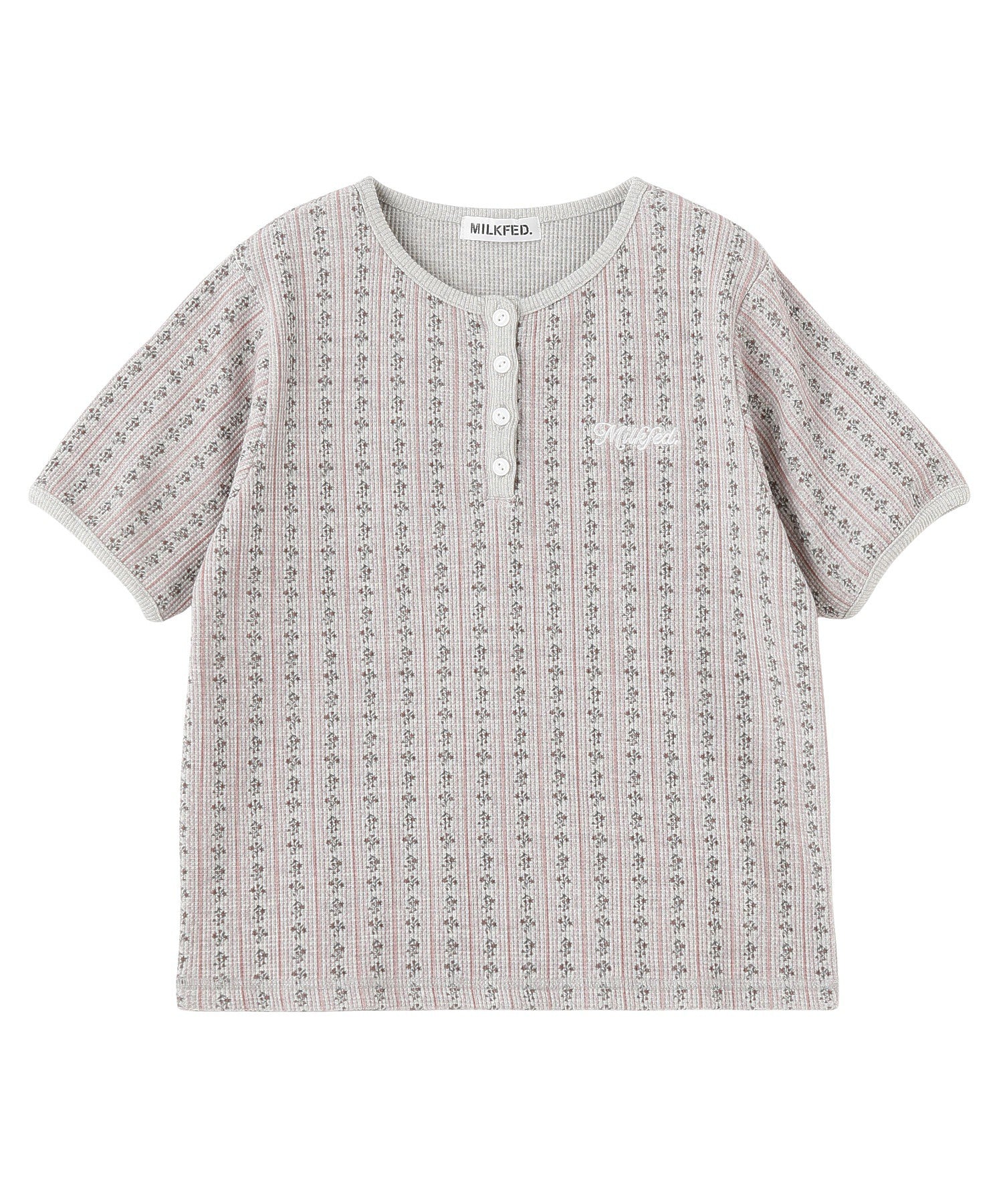 STRIPED FLOWER WAFFLE S/S TOP