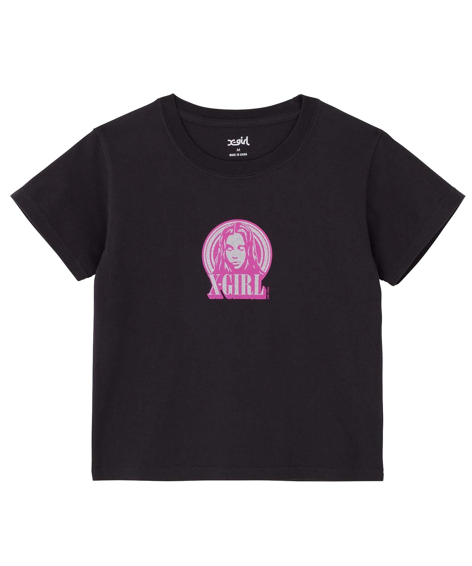 GLITTER CIRCLE BACKGROUND FACE LOGO S/S BABY TEE X-girl