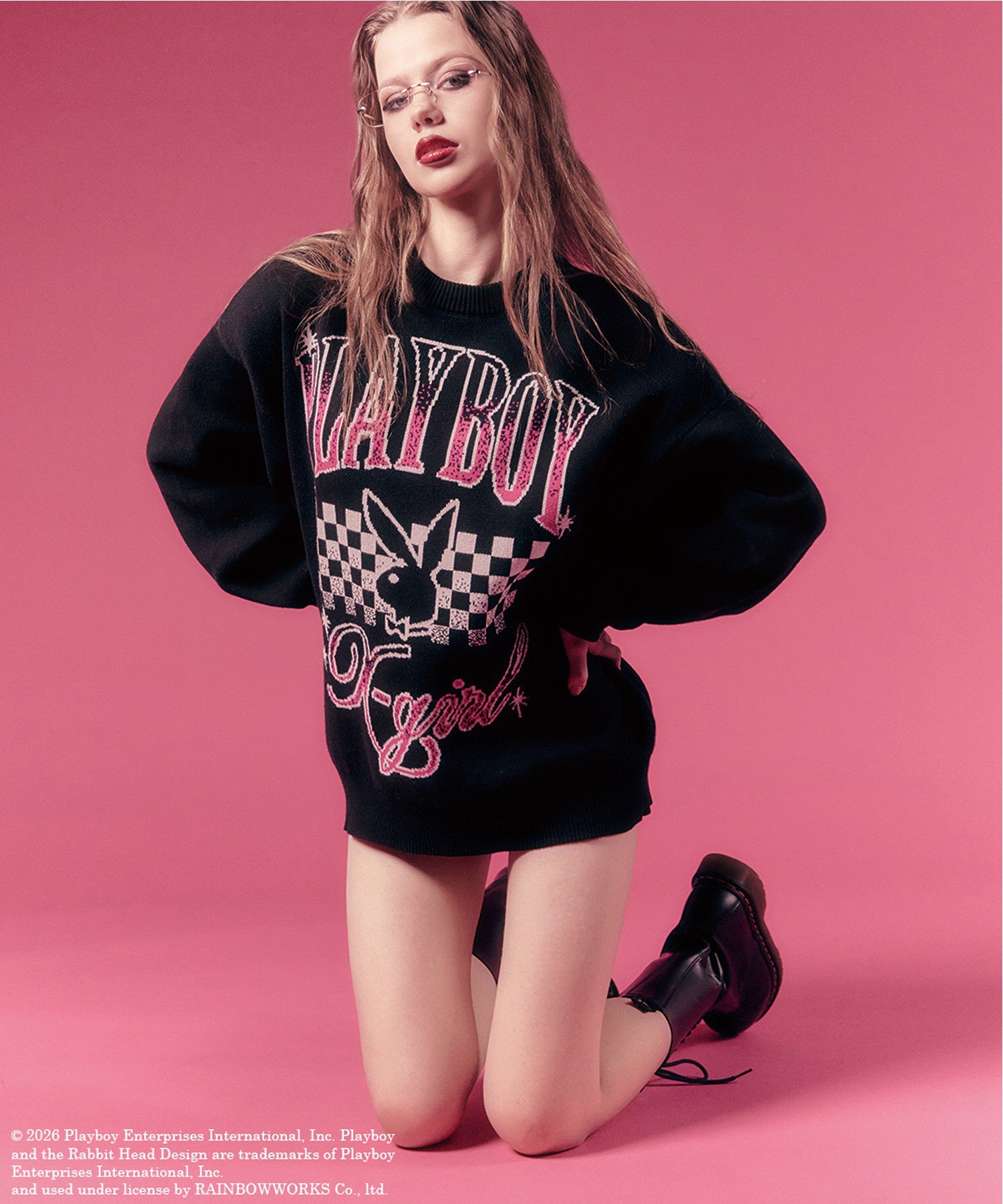 PLAYBOY × X-girl JACQUARD KNIT TOP