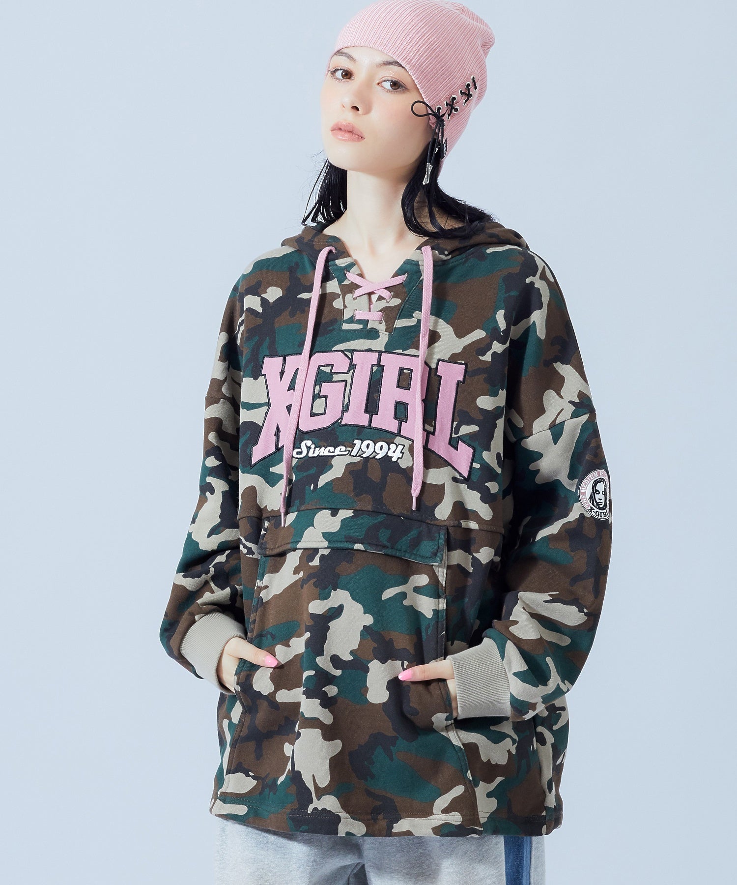 FRONT LACE UP ANORAK SWEAT HOODIE