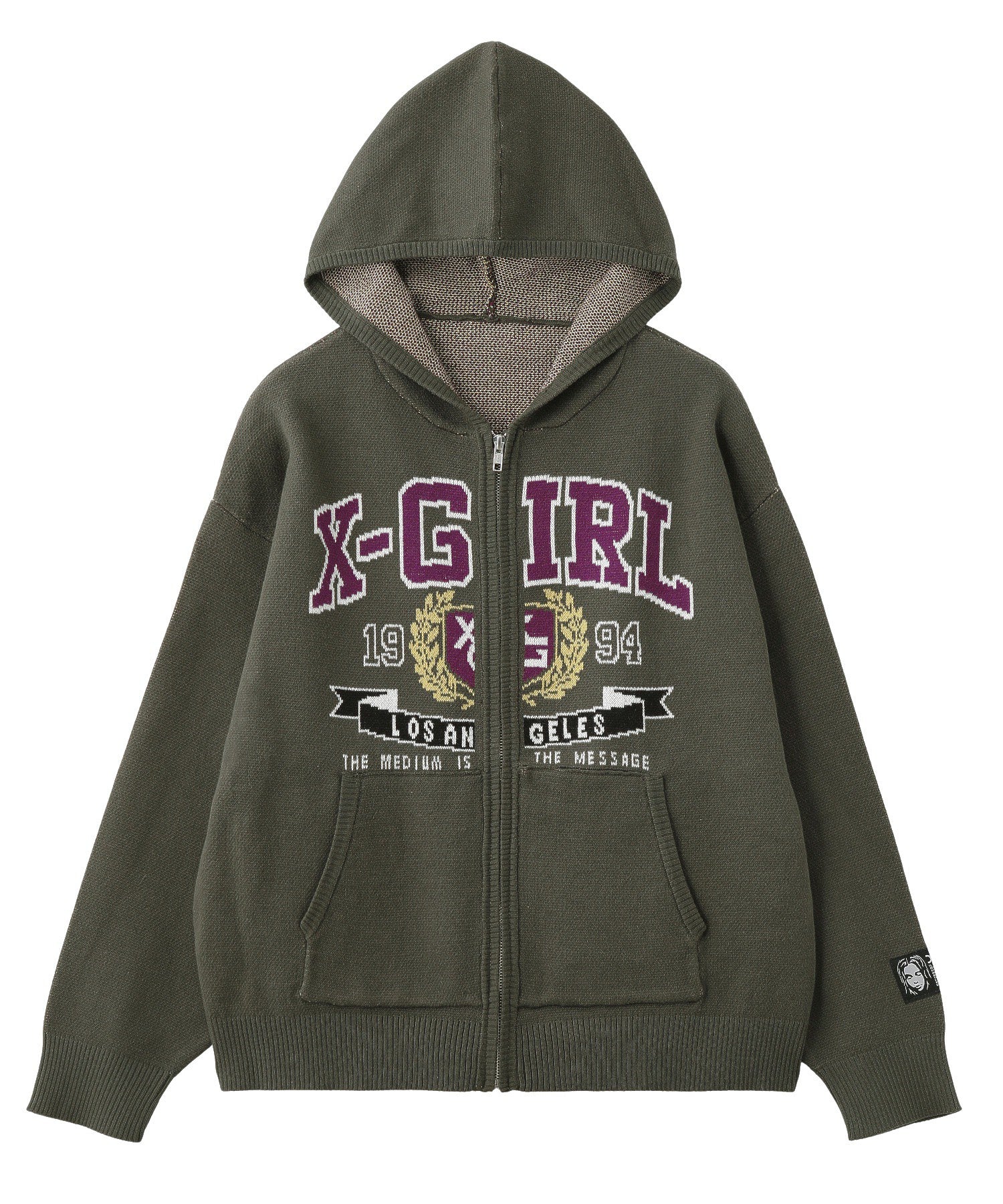 COLLEGE LOGO JACQUARD ZIP UP KNIT HOODIE