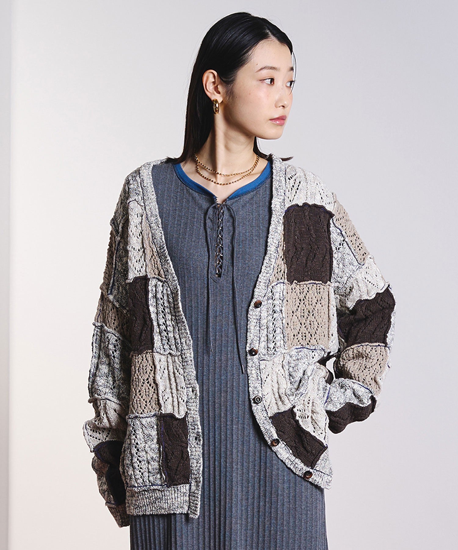CREOLME/PATCHWORK KNIT CARDIGAN