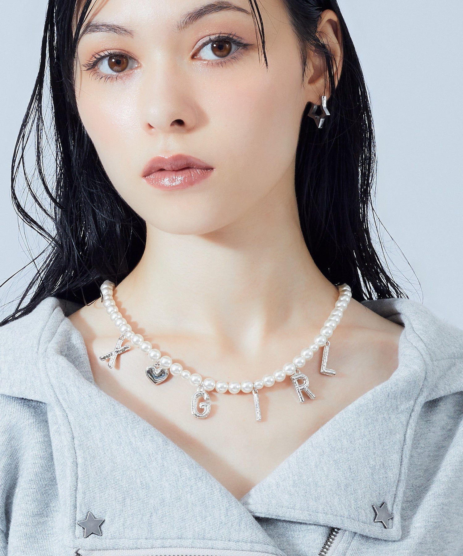 FAUX PEARL LOGO CHARM 2WAY CHAIN NECKLACE