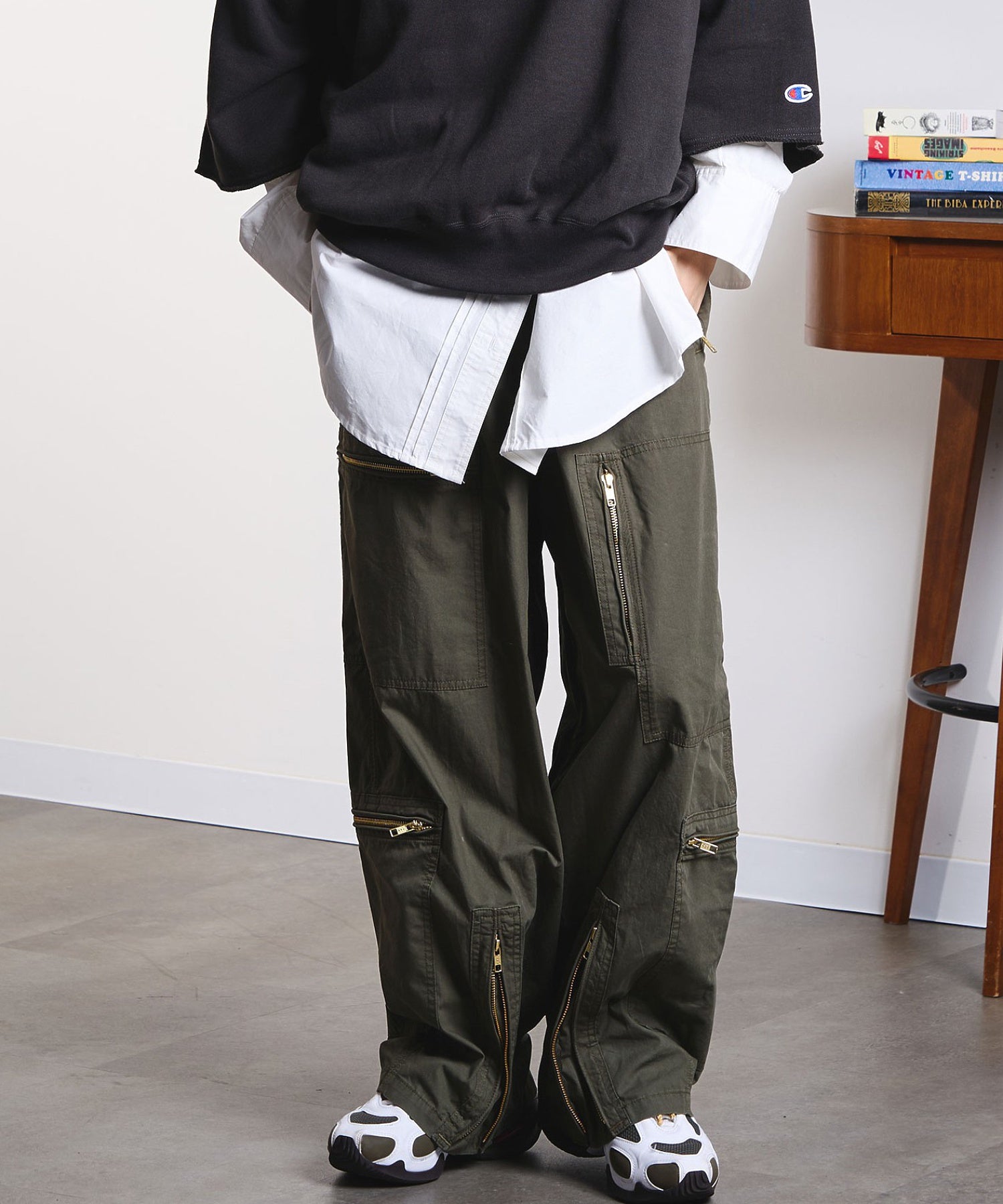 CREOLME/MILITARY WIDE LEG PANTS