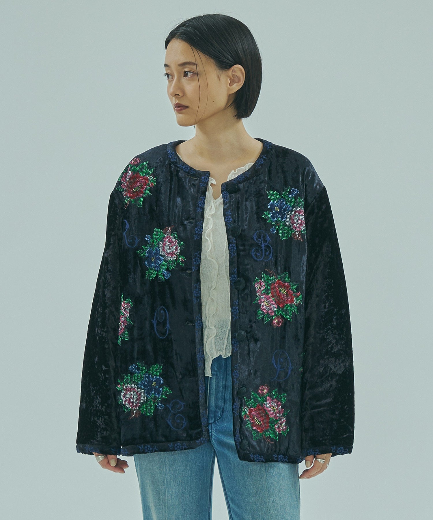 【ROSE BUD別注】INDIA IS BEAUTIFUL/ROSE EMBROIDERY VELVET JACKET