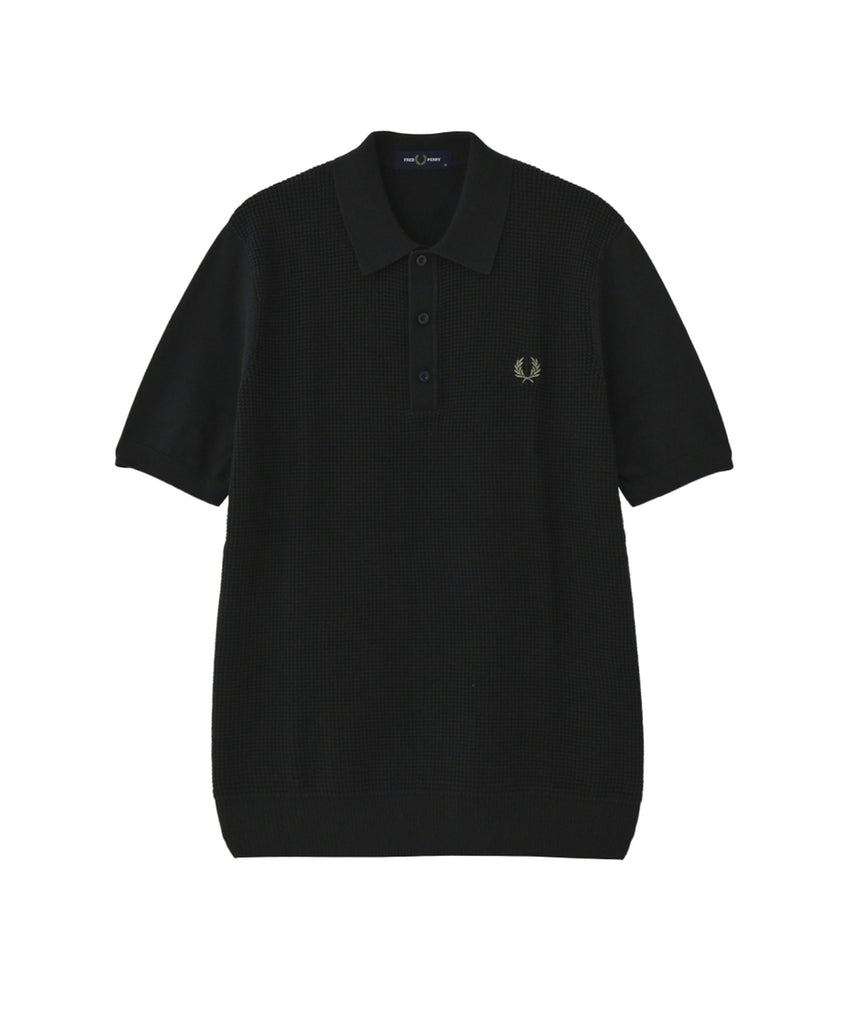 【新品タグ付き】フレッドペリー  Knitted Shirt(BLACK) FRED PERRY/フレッドペリー/WAFFLE STITCH KNITTED SHIRT K8555
