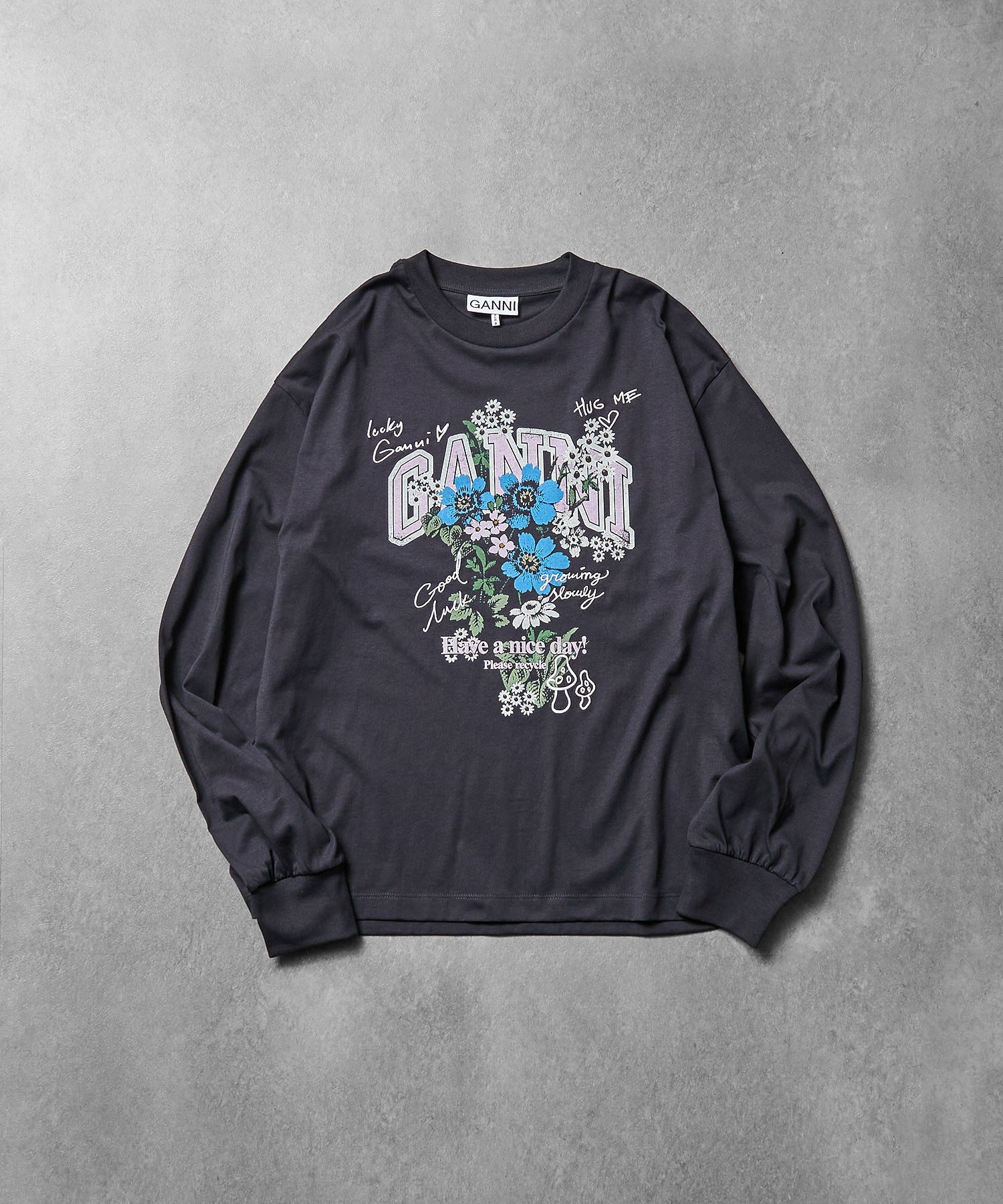 GANNI/BASIC COTTON JERSEY LONGSLEEVE FLOWER PRINT