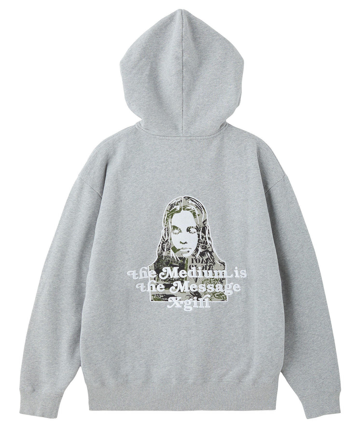 BRUSHED COLLAGE GRAPHIC FACE PATCH ZIP UP SWEAT HOODIE