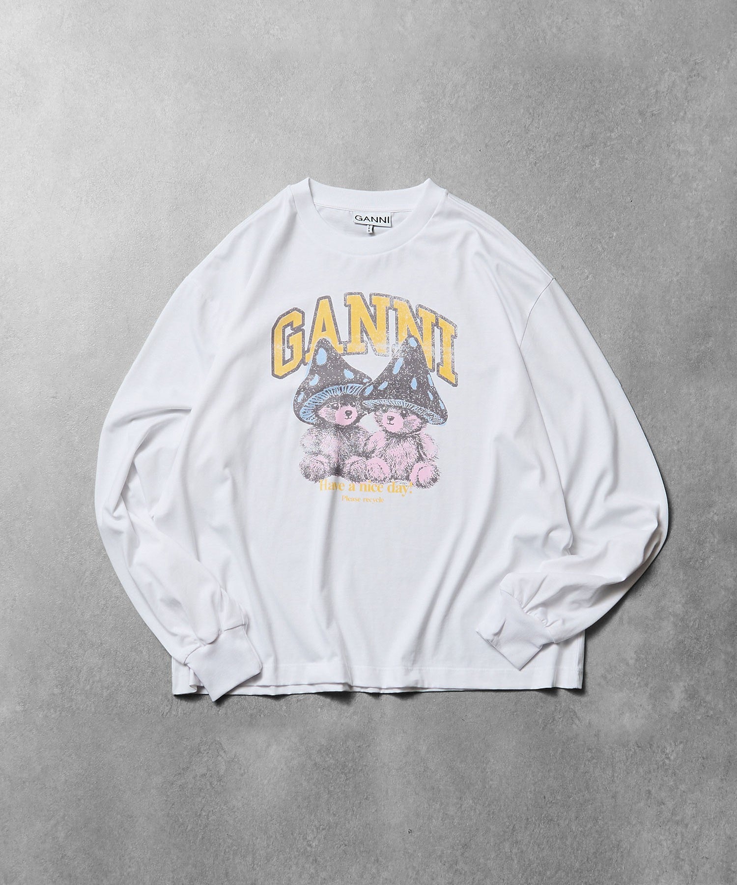 GANNI/BASIC COTTON JERSEY LONGSLEEVE TEDDY MUSHROOM