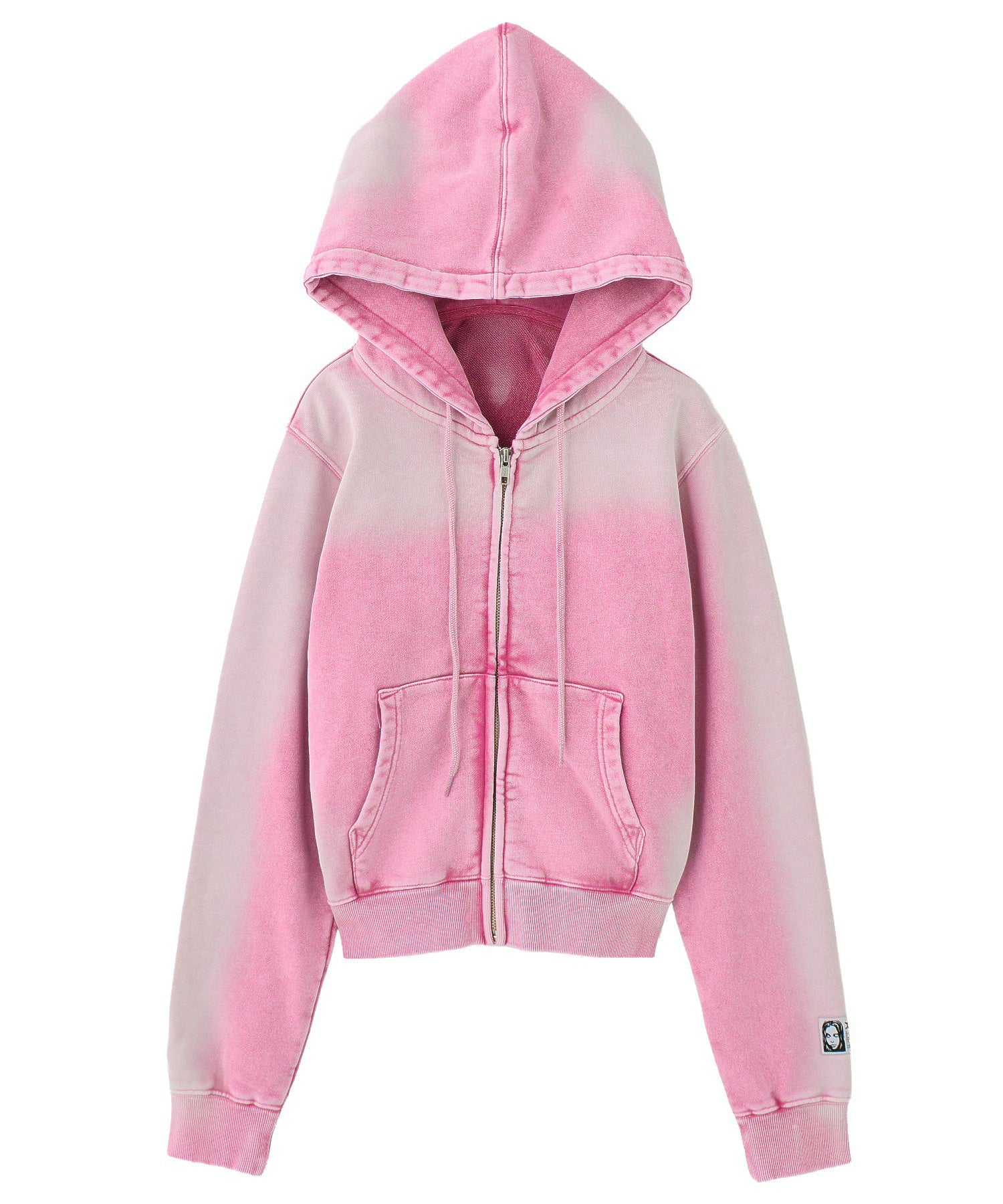 FACE LABEL WASHED COMPACT ZIP UP SWEAT HOODIE