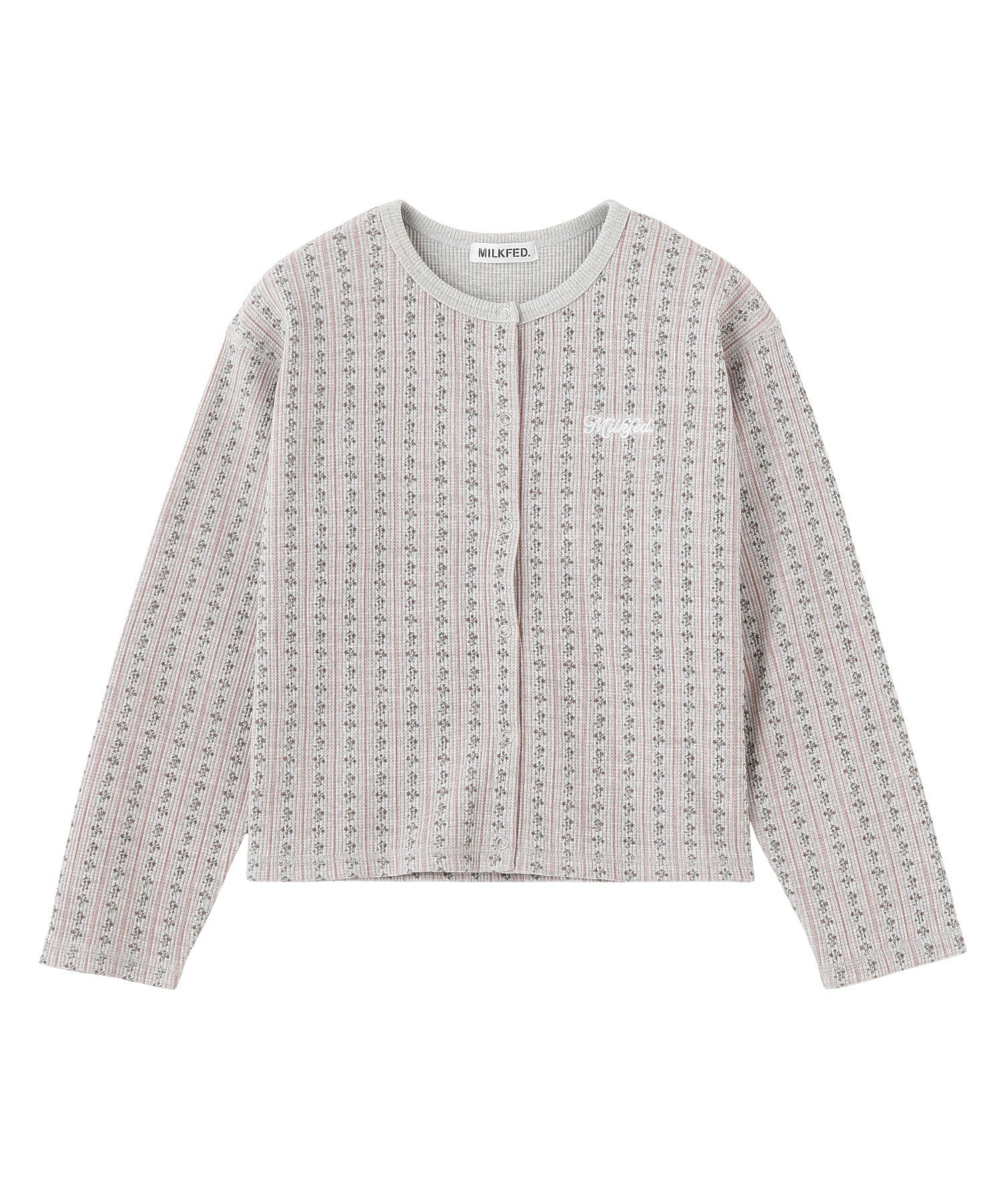 STRIPED FLOWER WAFFLE CARDIGAN