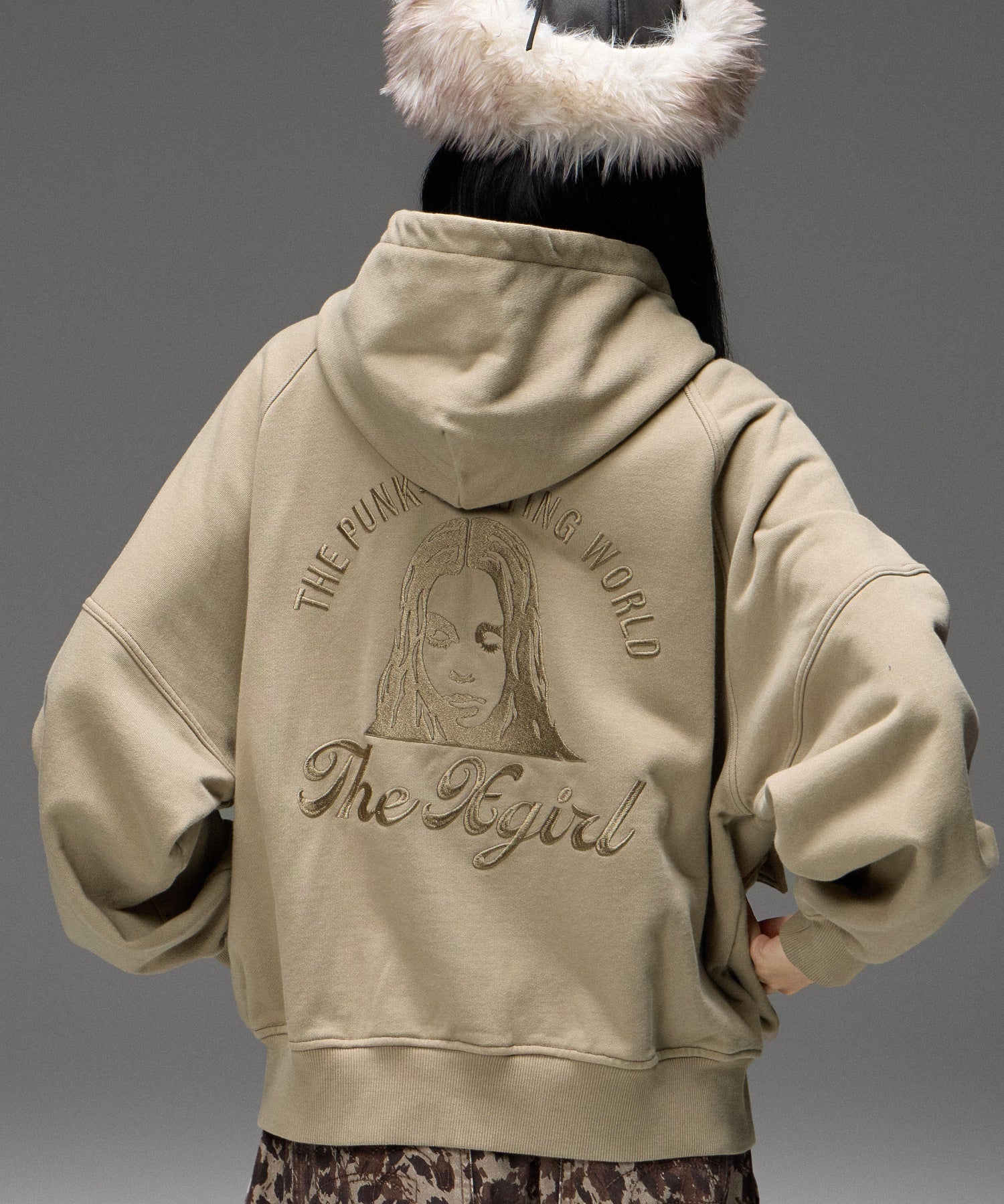 ARCH LOGO AND FACE HOODED SWEAT JACKET