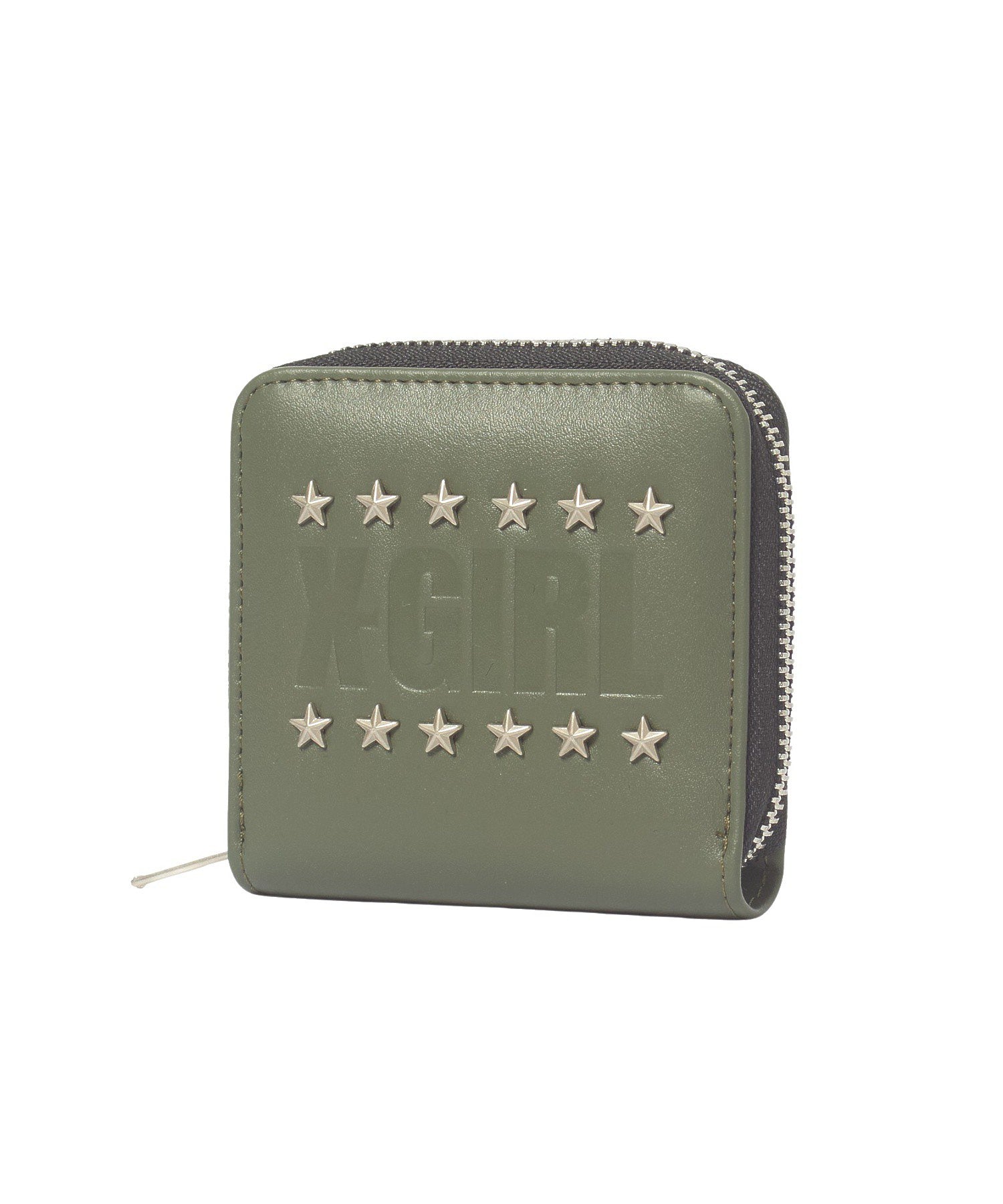 LOGO AND STAR STUDDED FAUX LEATHER MINI WALLET