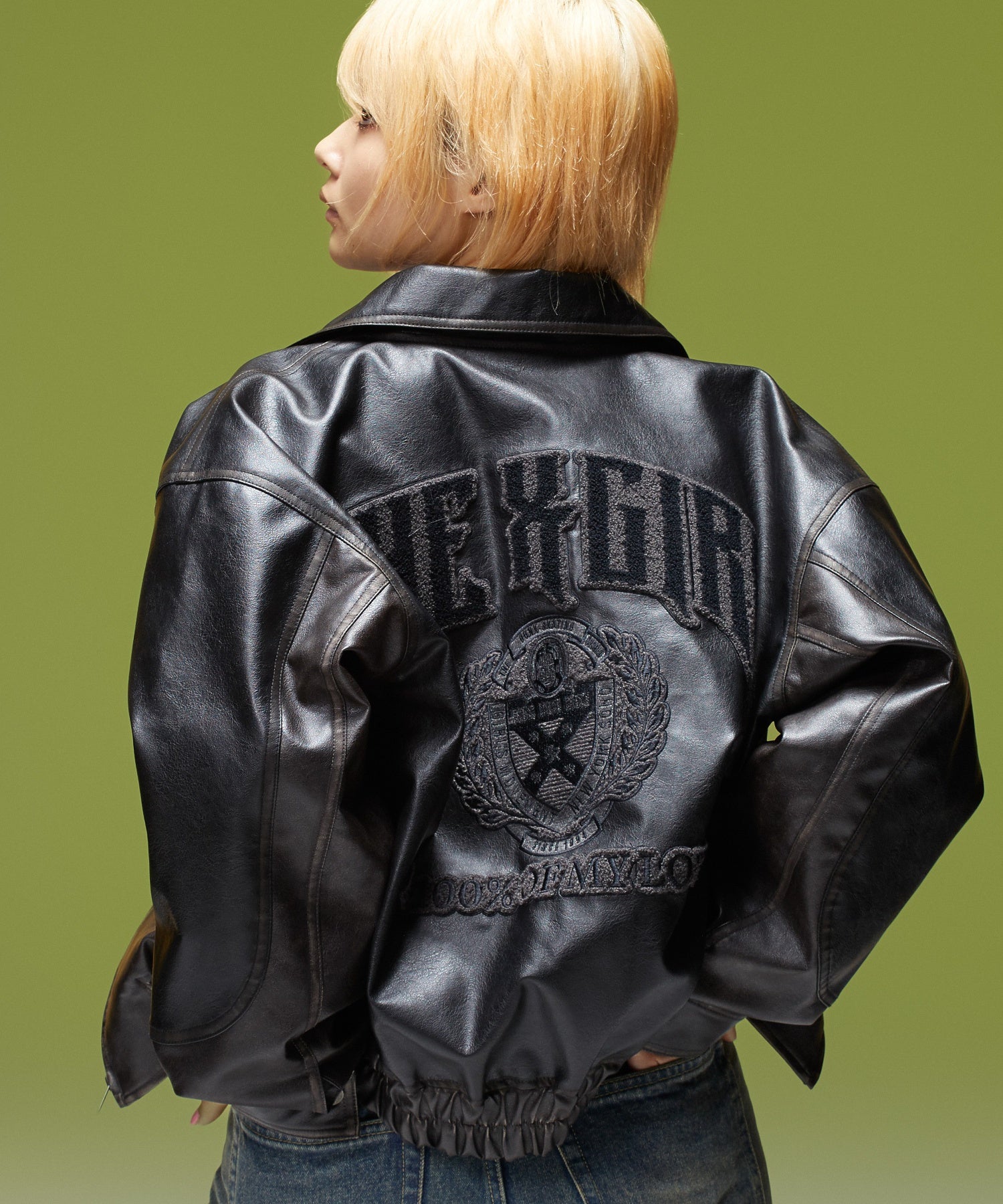 FAUX LEATHER LOGO PATCH JACKET