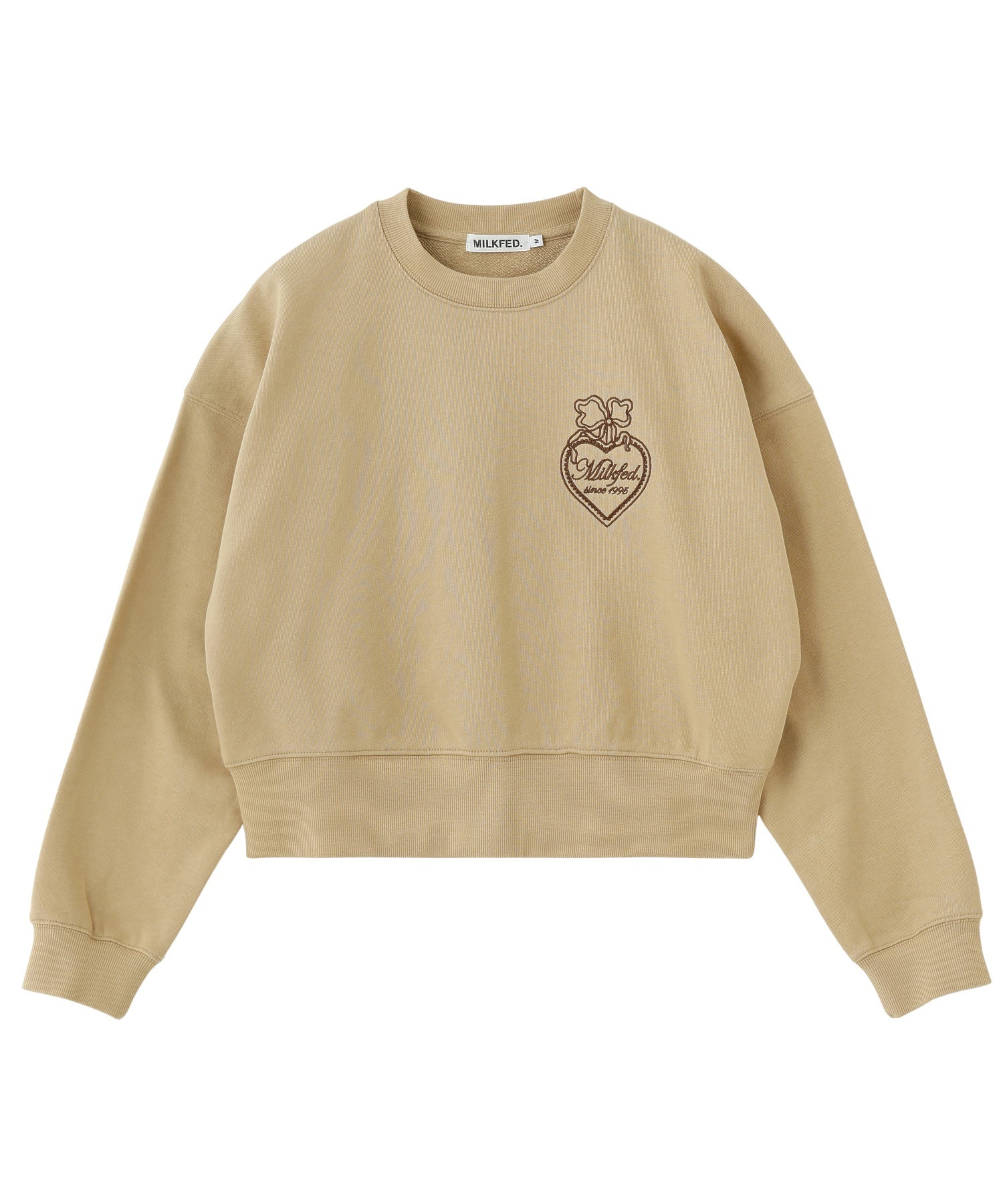 HEART RIBBON EMBLEM SHORT CREW SWEAT