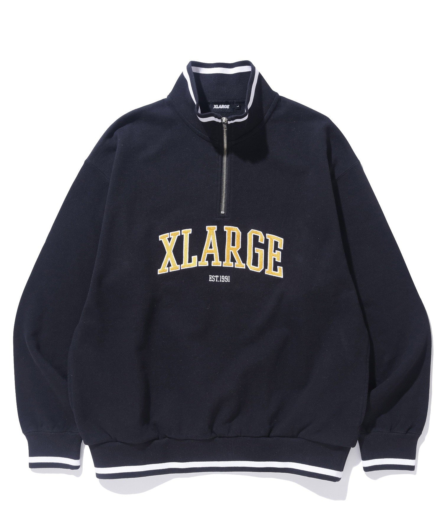 STRIPED RIB HALF ZIP SWEATSHIRT