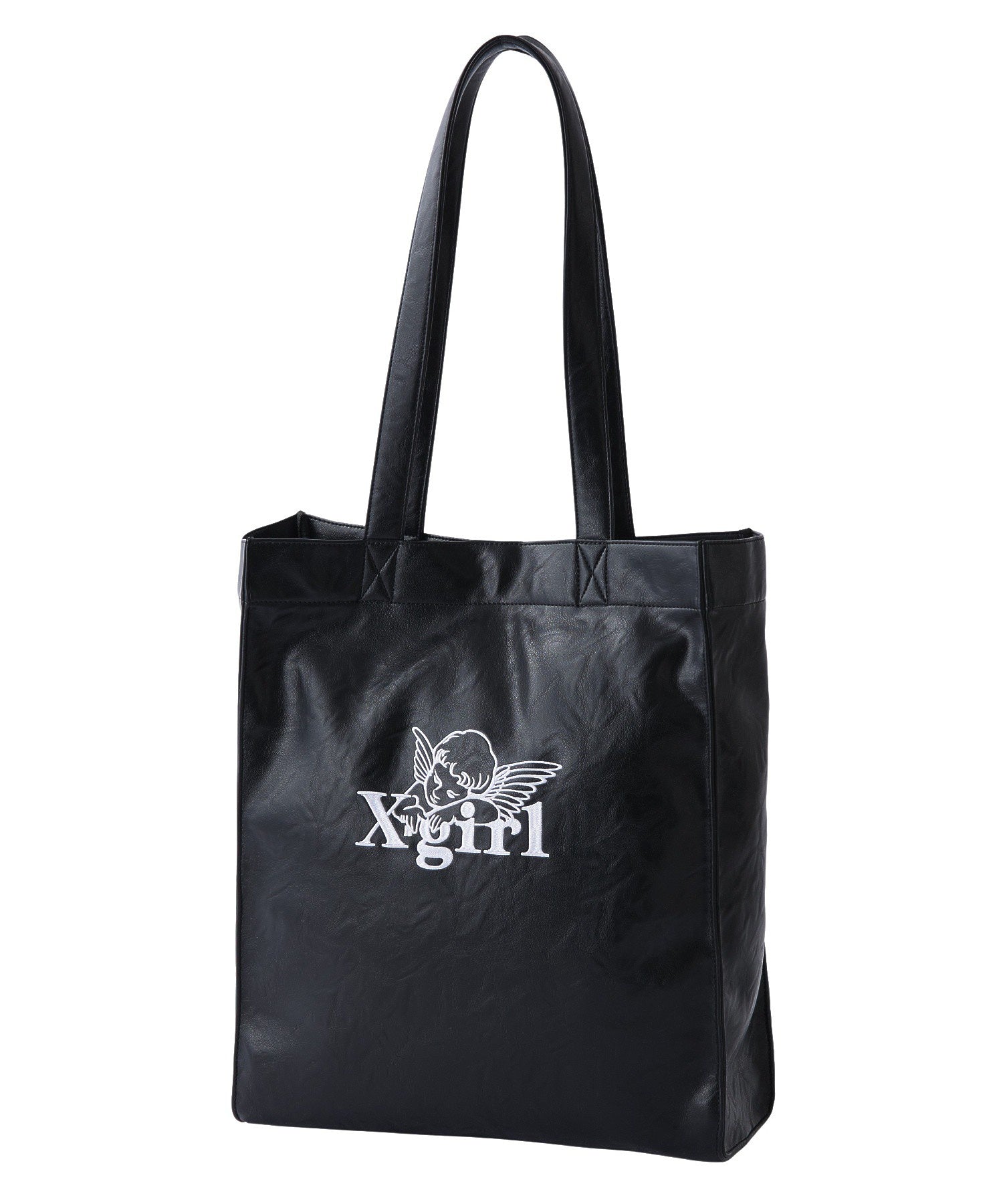 ANGEL EMBROIDERY FAUX LEATHER TOTE BAG