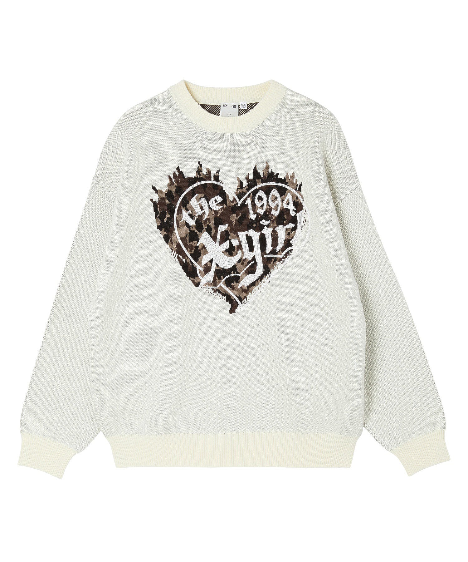 LEOPARD HEART LOGO JACQURD KNIT TOP