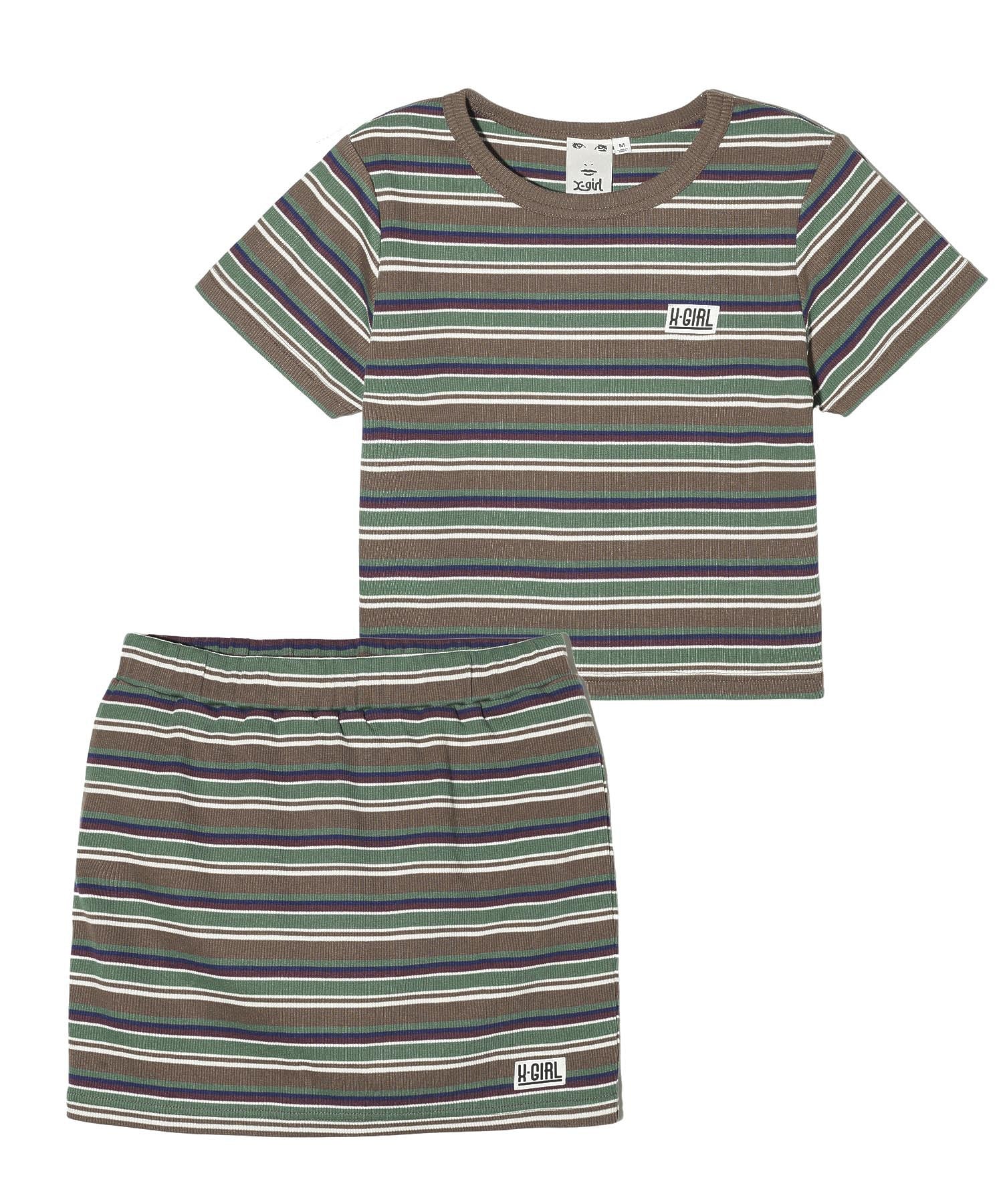 STRIPED S/S TOP AND SKIRT SET UP X-girl