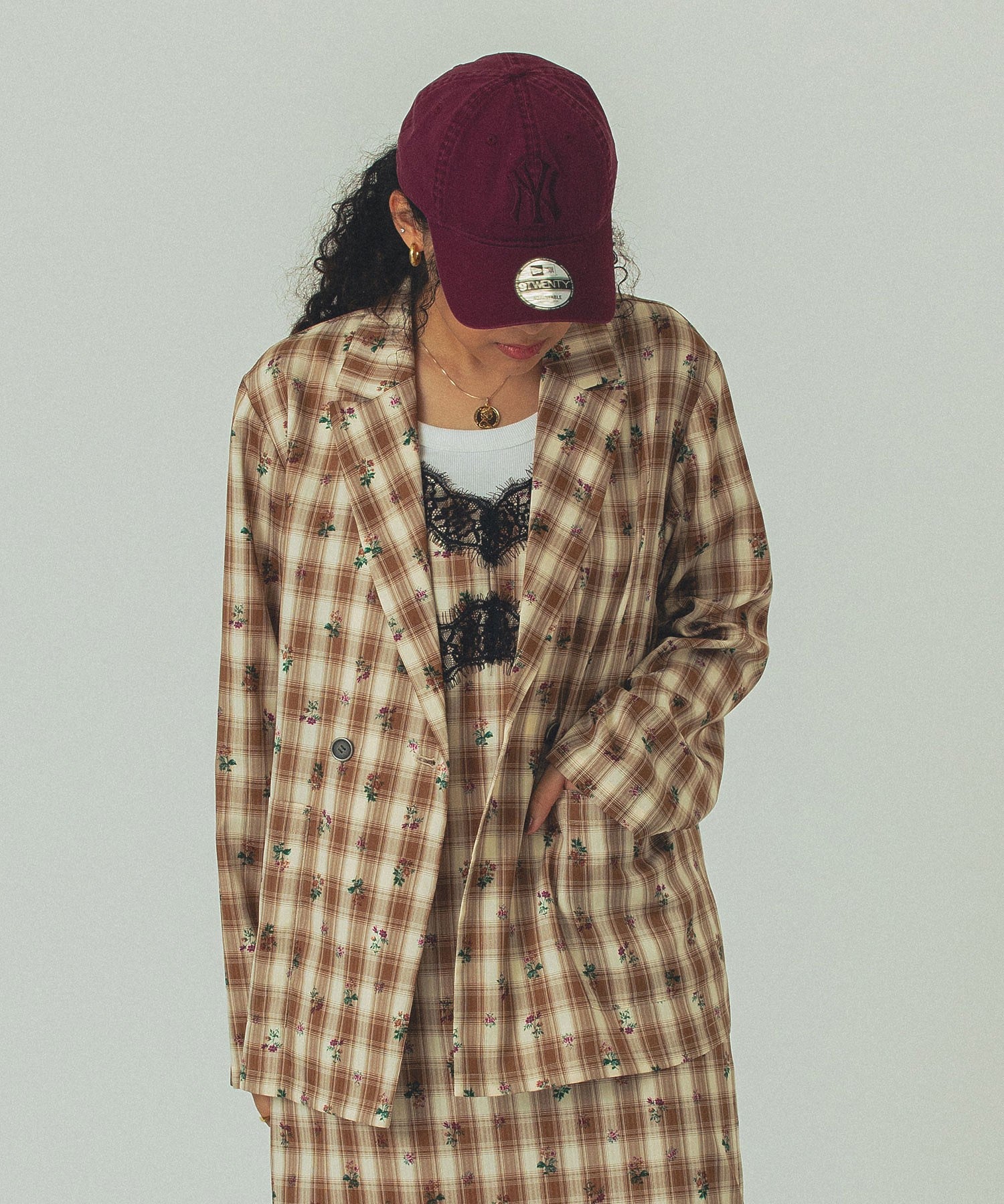 mag.by c/FLOWER PRINT CHECK SHIRT