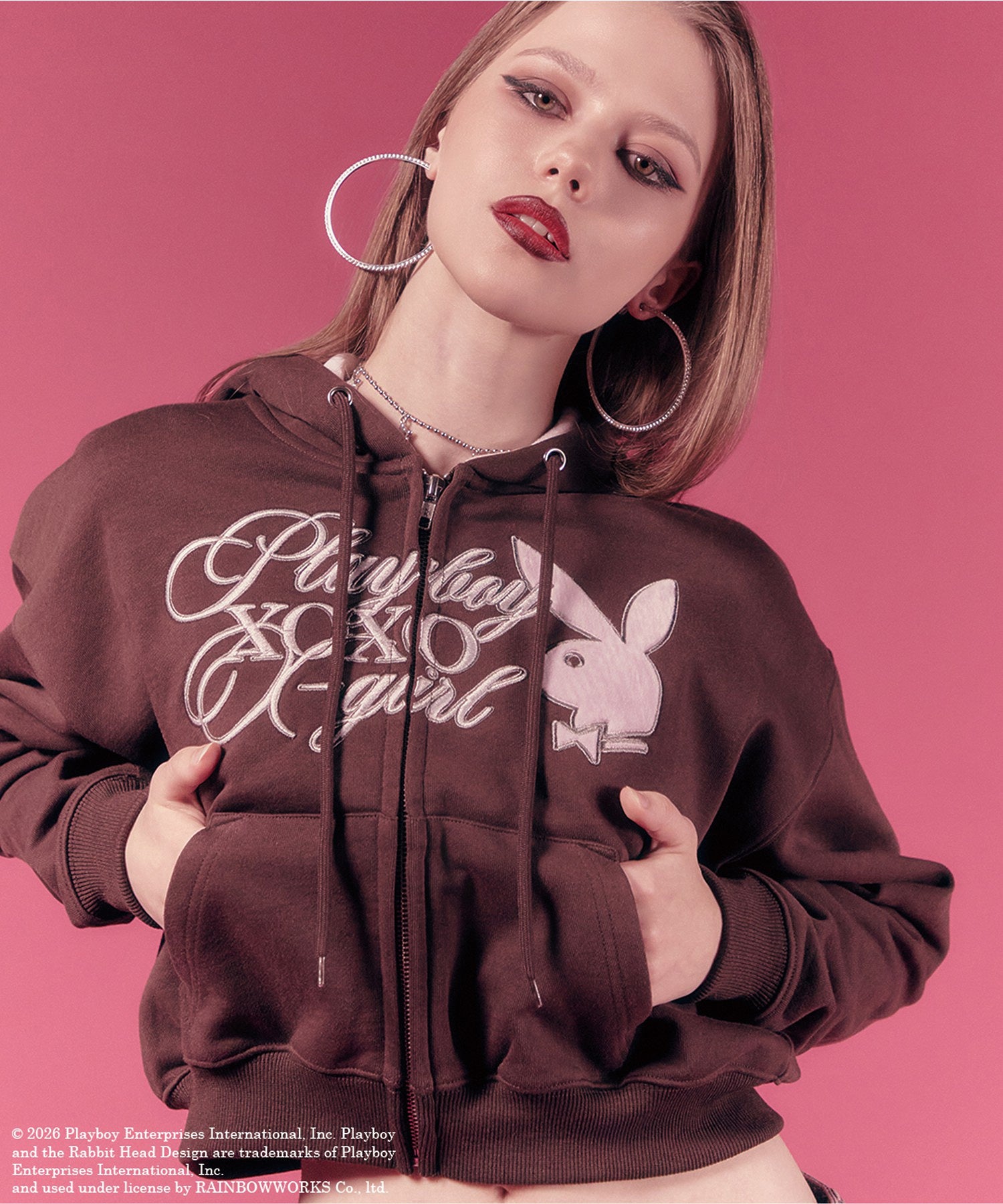 PLAYBOY × X-girl COMPACT ZIP UP SWEAT HOODIE