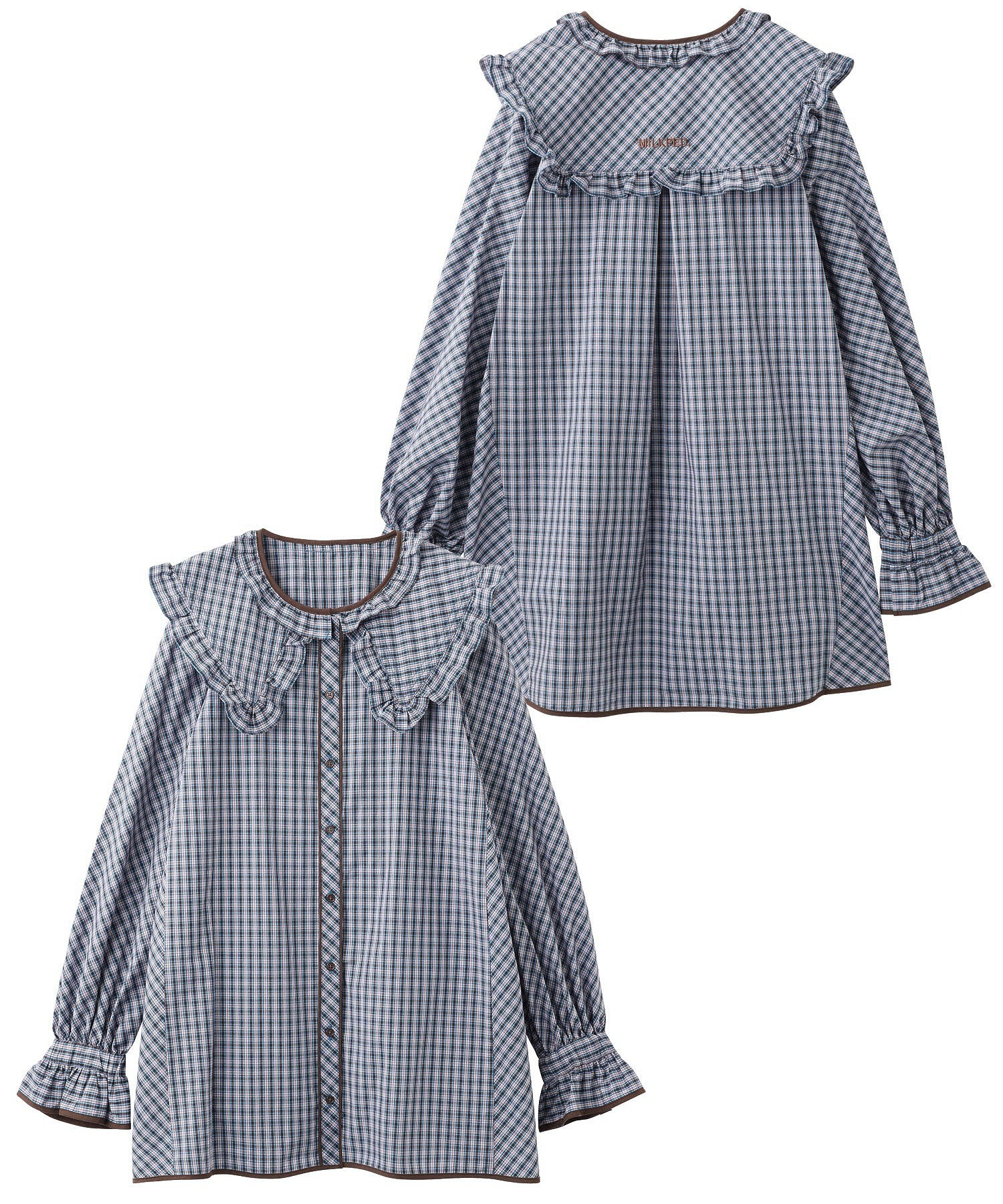 RUFFLE BIG COLLAR PLAID BLOUSE MILKFED.