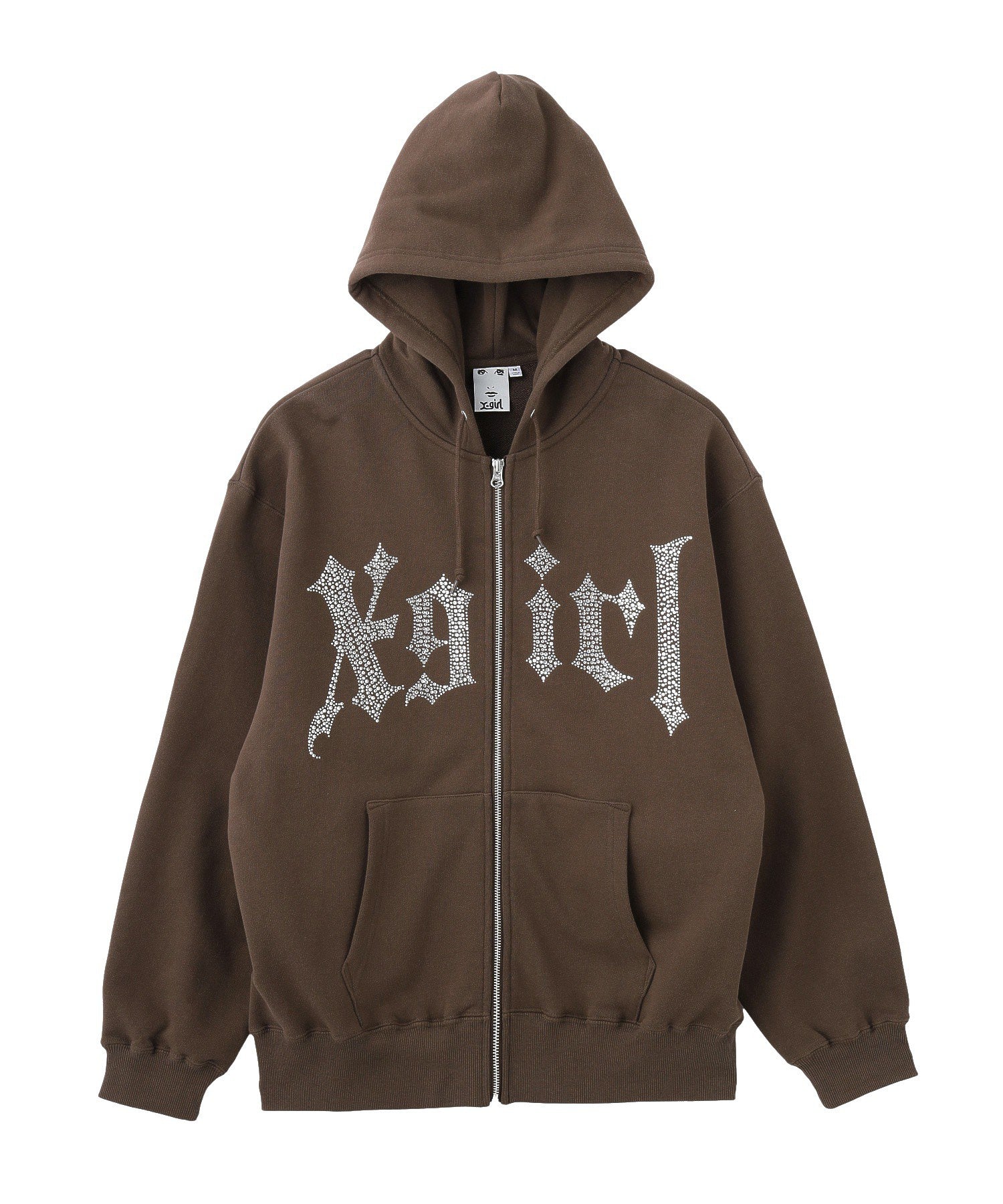 RHINESTONE BLACKLETTER LOGO ZIP UP SWEAT HOODIE