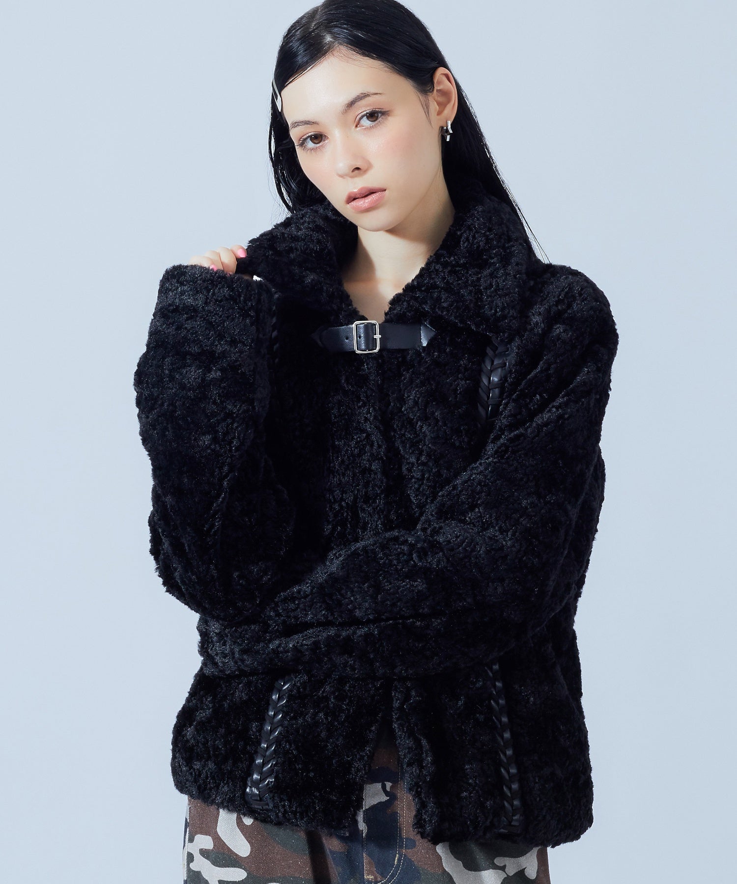 FAUX FUR LACE UP JACKET