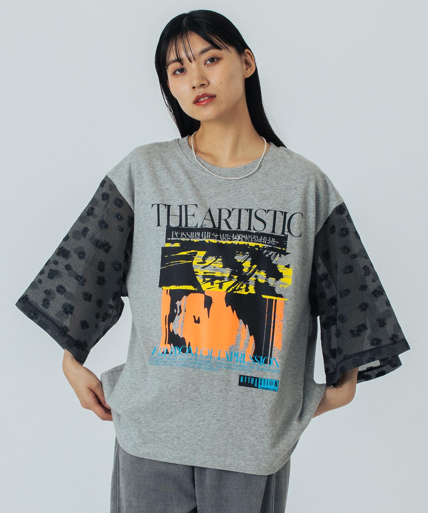 OKIRAKU×ROSEBUD/FLOWER SLEEVE GRAPHIC TOP
