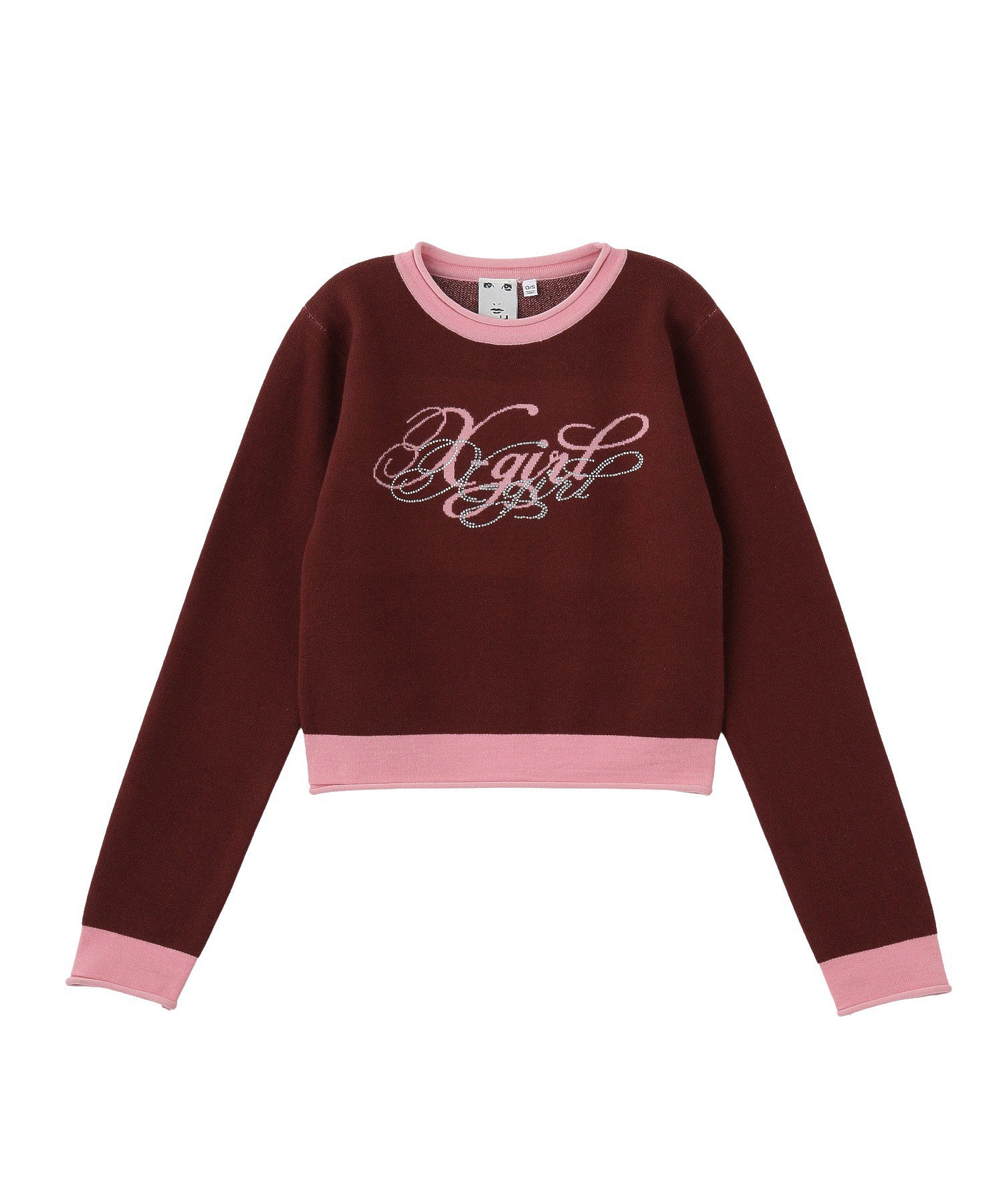 RHINESTONE AND JACQUARD LOGO COMPACT KNIT TOP