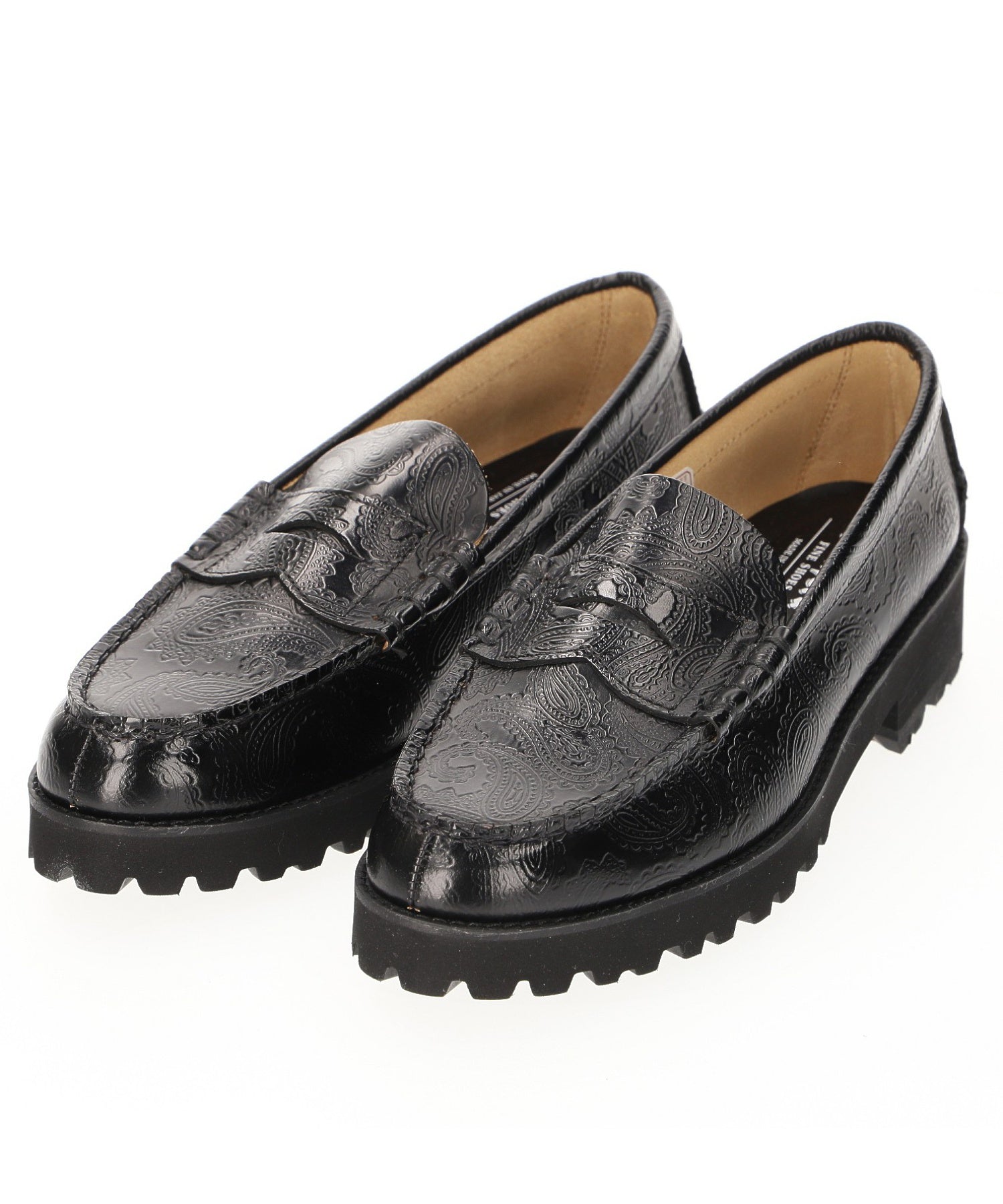 The Kenford fine shoes/TANK SOLE LOAFERS BLACK PAISLEY