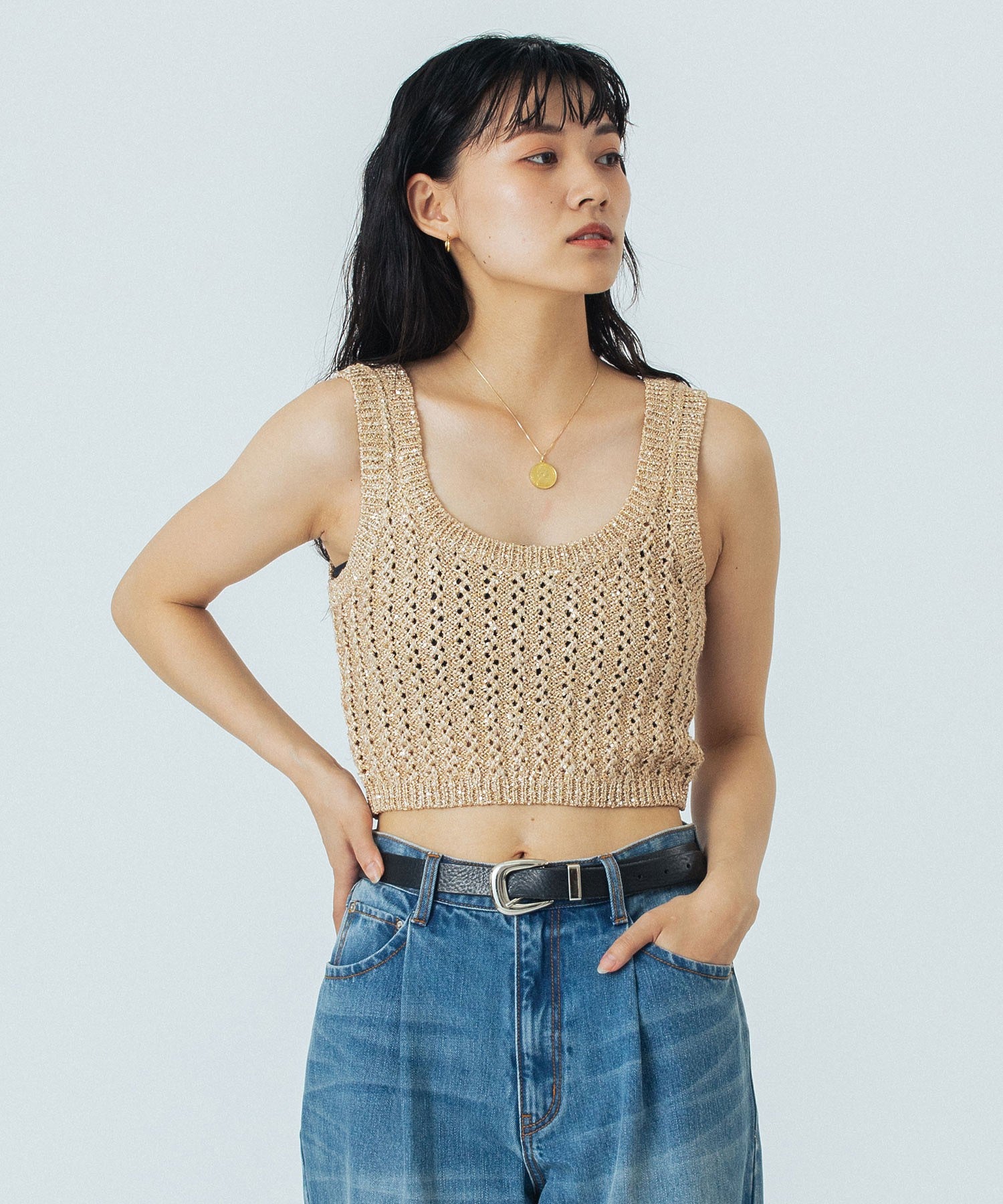 CREOLME/LAME KNIT BUSTIER