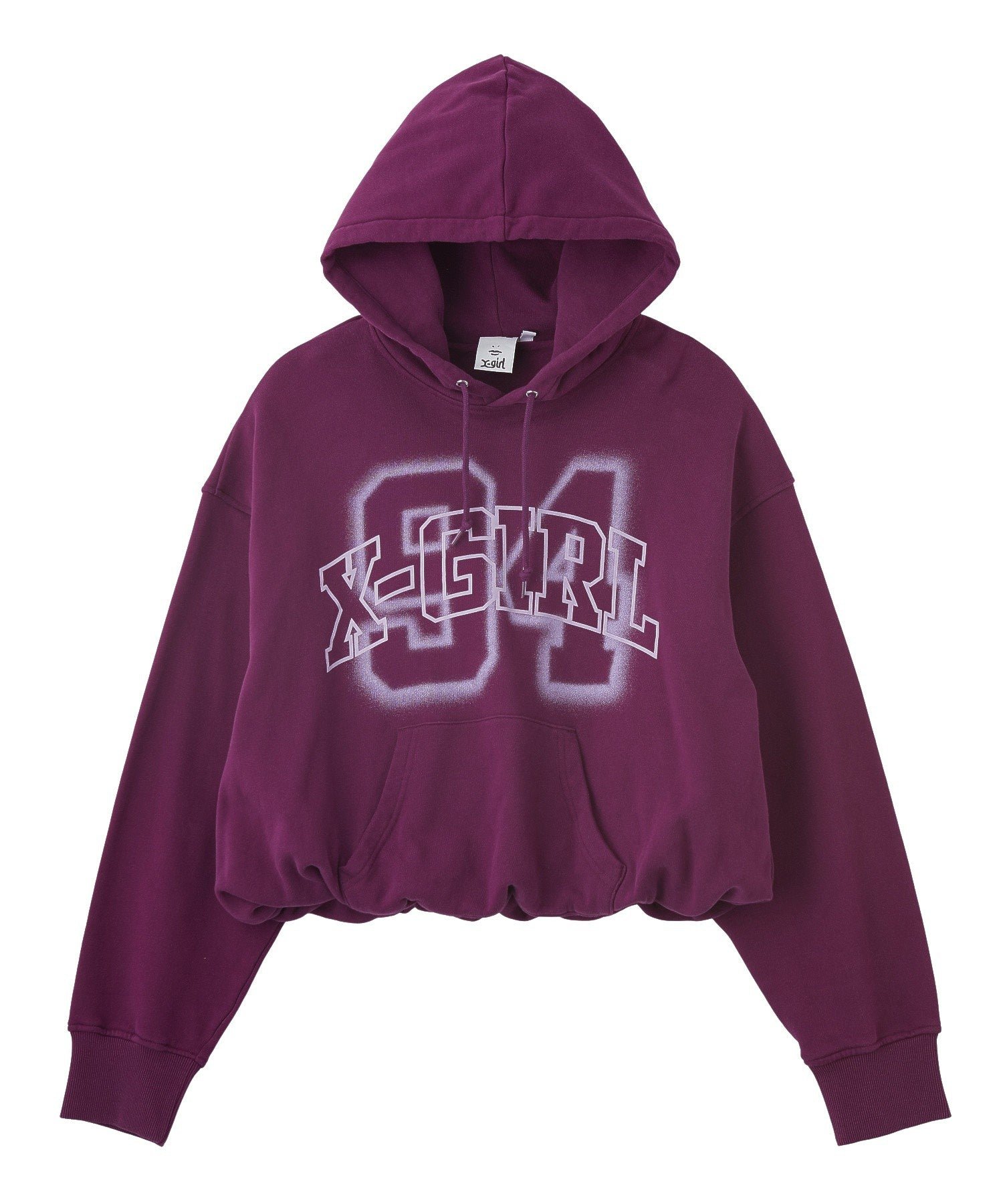 FLOCKED SPRAY LOGO BALLOON HEM SWEAT HOODIE